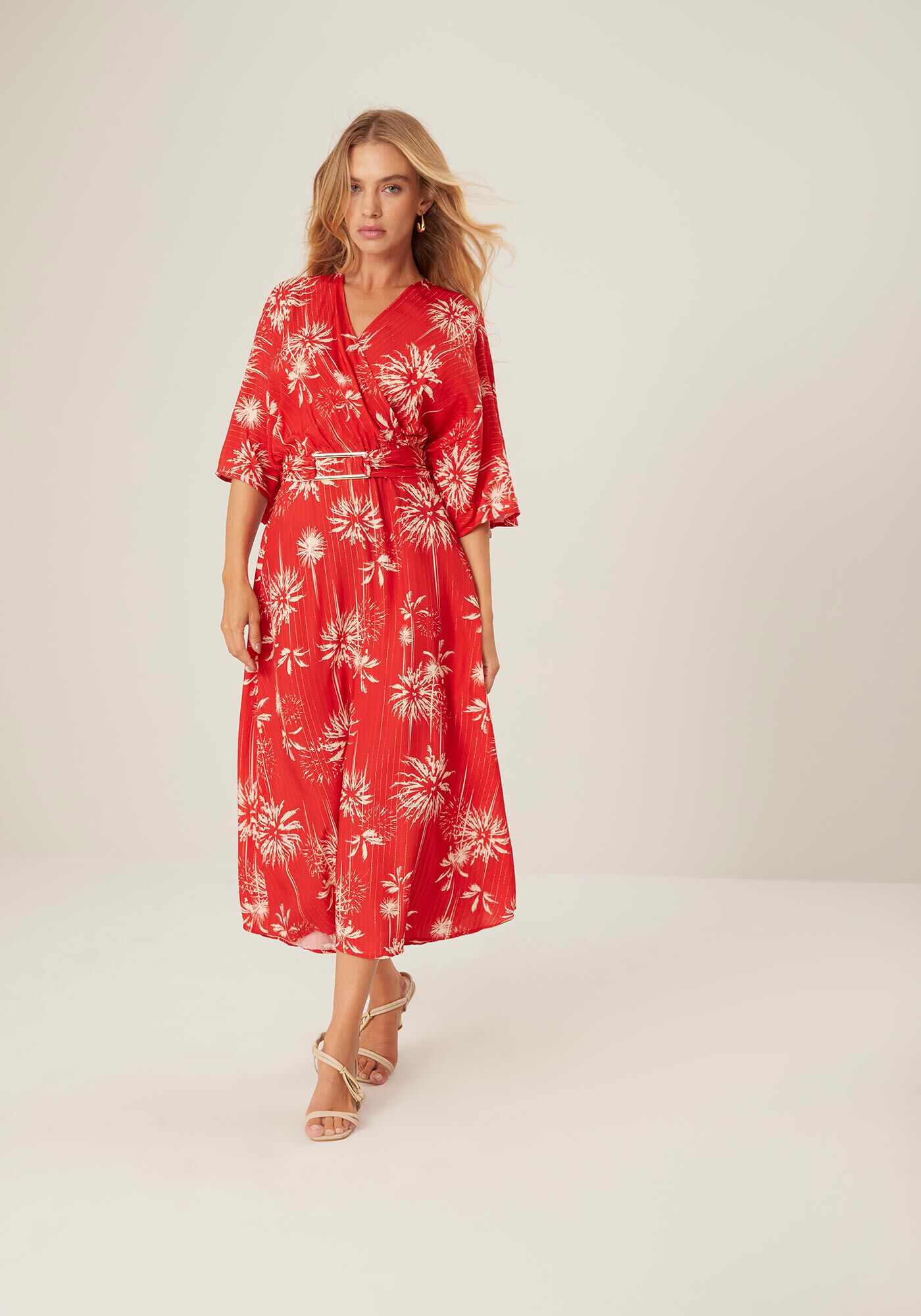 Vestido Midi Estampado em Viscose Lurex com Cinto, , large.