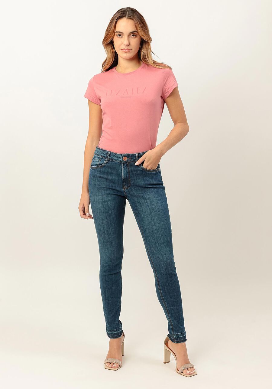 Calça Jeans Skinny Cintura Média com Detalhe Barra, JEANS. Calça Jeans Skinny Cintura Média com Detalhe Barra, JEANS, large.