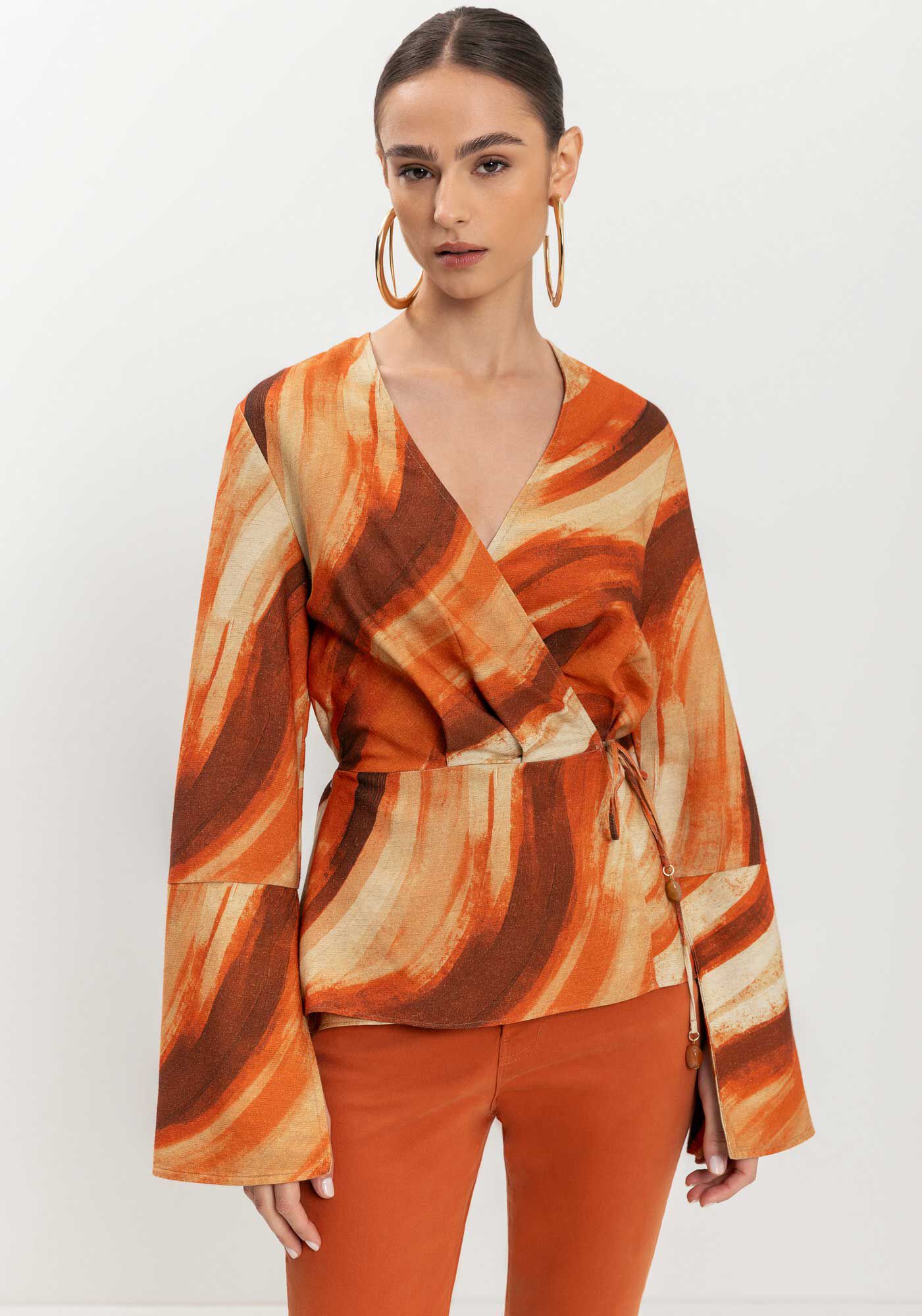 Blusa Transpassada De Mangas Longas Com Amarra&ccedil;&atilde;o Lateral, , large.