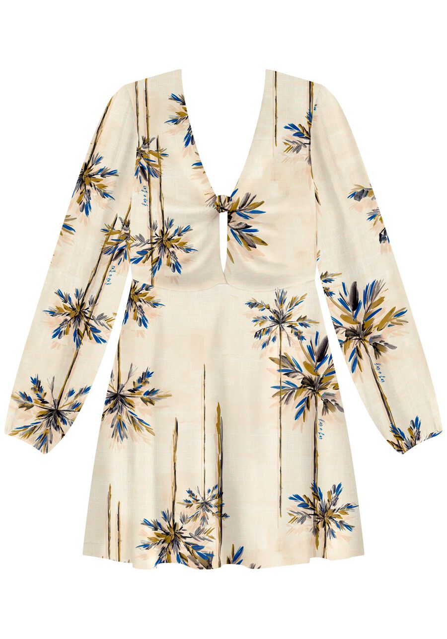 Vestido Curto Estampado Com Mangas Longas E Detalhe De Nó, . Vestido Curto Estampado Com Mangas Longas E Detalhe De Nó, , large.