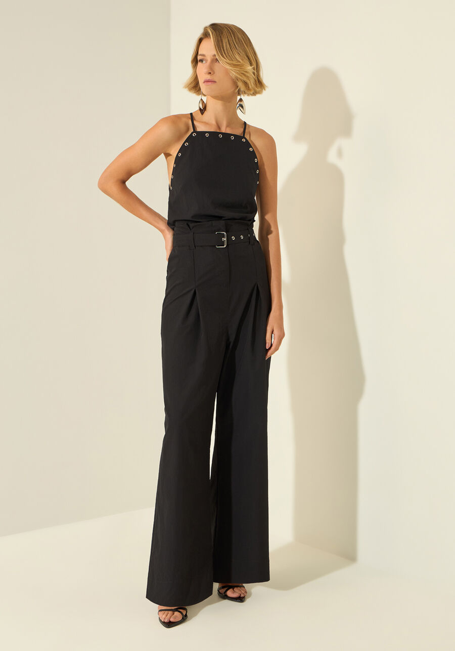 Calça Reta Com Cintura Alta e Cinto Em Alfaiataria, PRETO. Calça Reta Com Cintura Alta e Cinto Em Alfaiataria, PRETO, large.