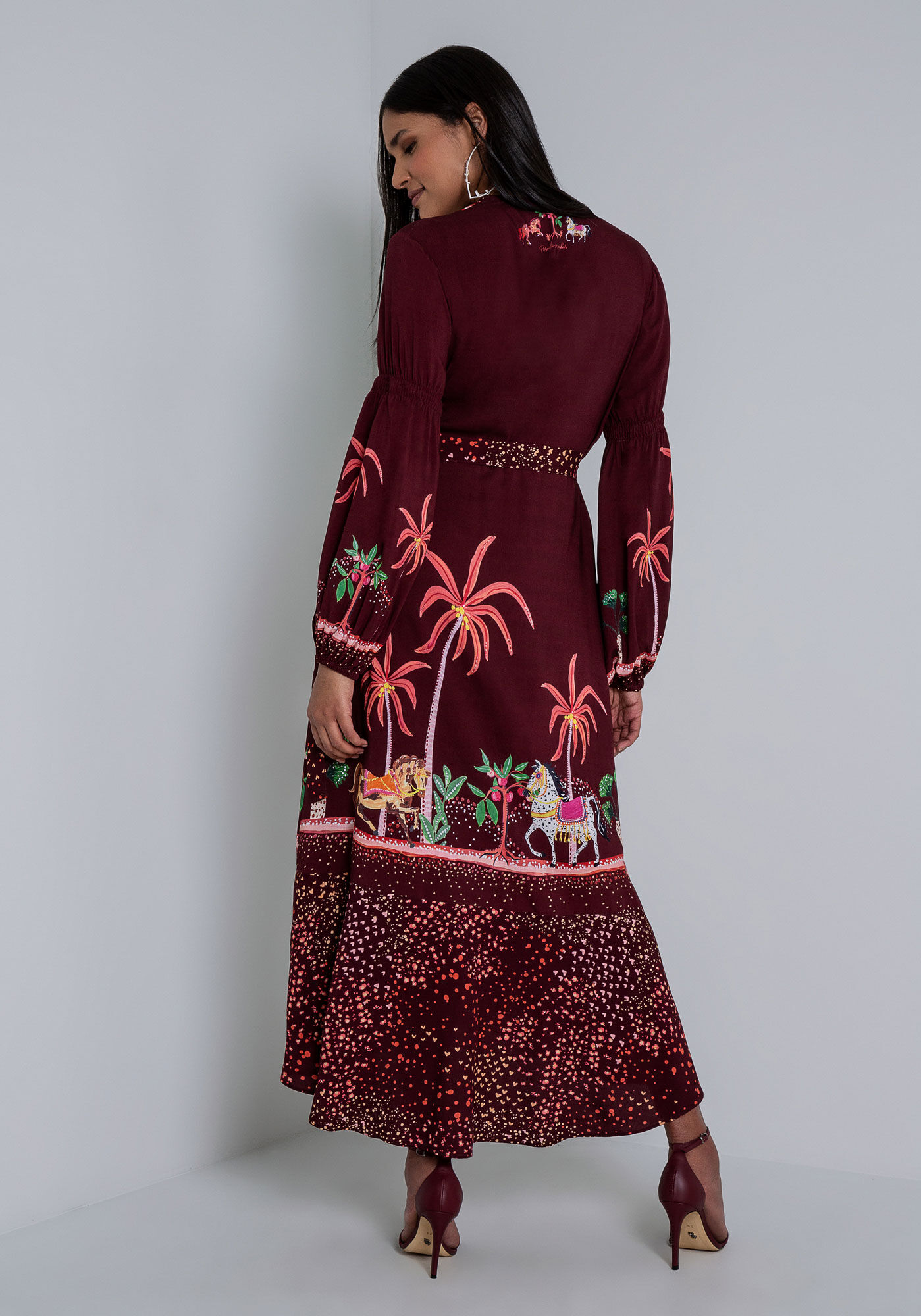 Vestido Midi Transpassado com Manga Bufante, NOITE ENCANTADA, large.