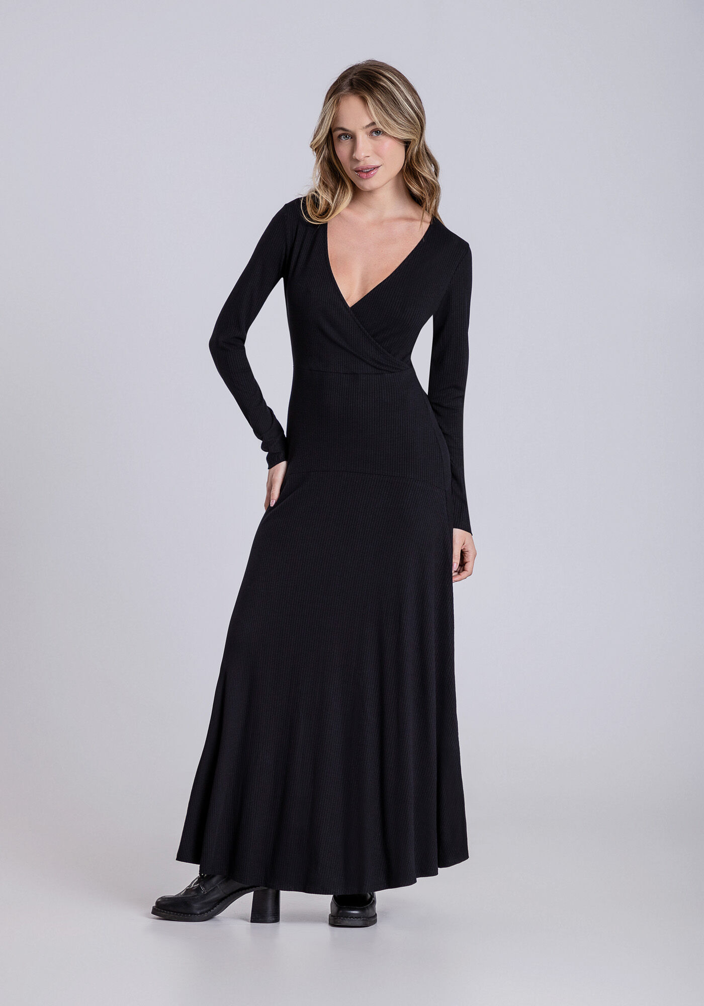 Vestido Midi Canelado Estampado, PRETO REATIVO, large.