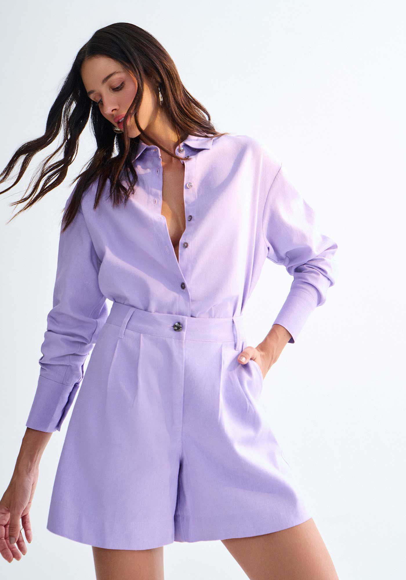 Shorts Alfaiataria em Linho com Cintura Alta, , large.