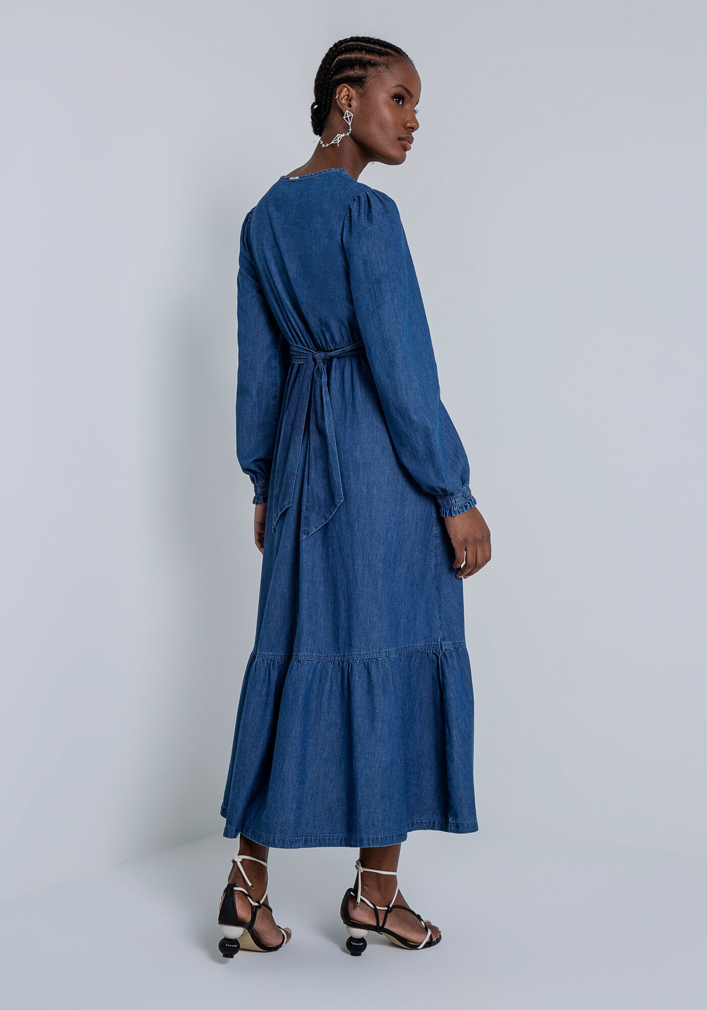 Vestido Longo em Jeans com Transpasse, JEANS, large.