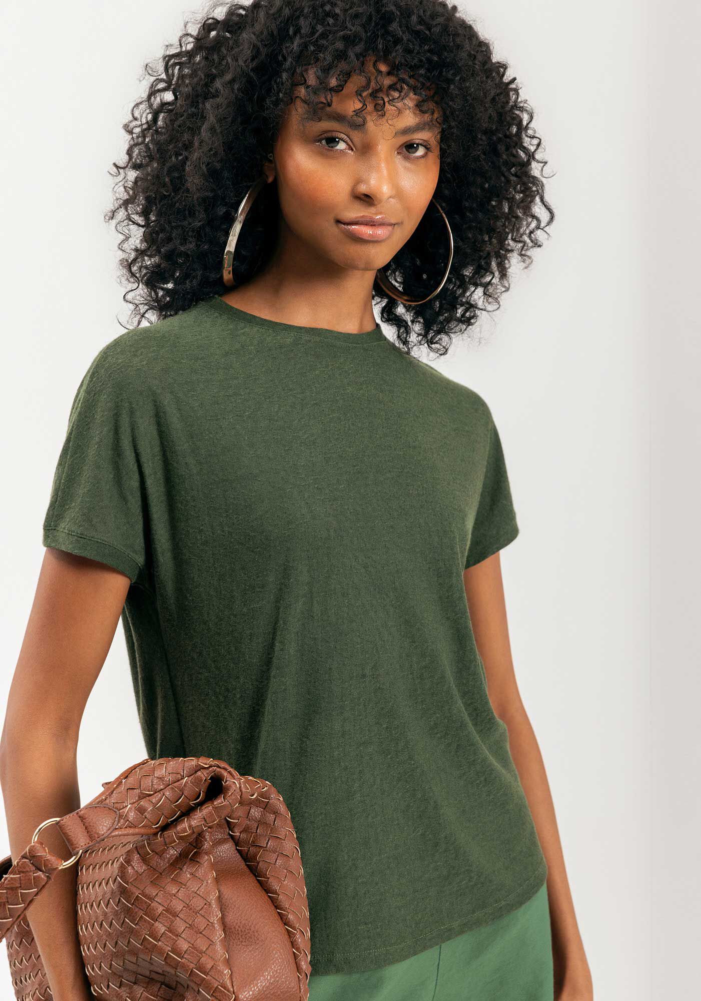 Blusa De Mangas Curtas B&aacute;sica Em Malha R&uacute;stica, , large.