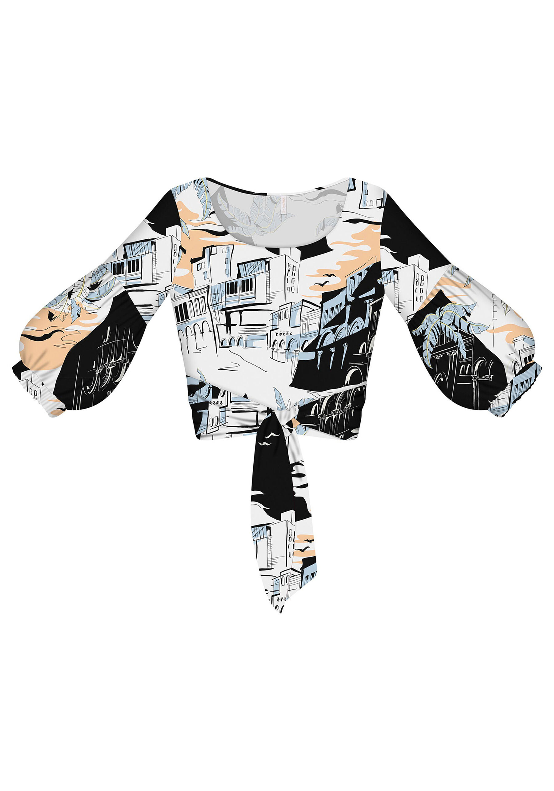 Blusa Cropped Manga 3/4 Estampa, . Blusa Cropped Manga 3/4 Estampa, , large.