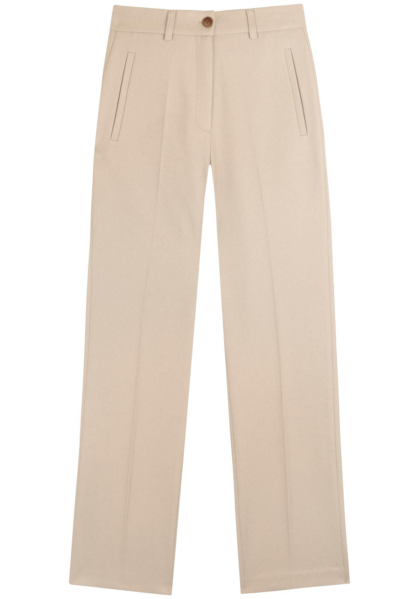 Cal&ccedil;a Reta Alfaiataria Com Cintura M&eacute;dia E Bolsos Embutidos, BEGE MOHAIR, large.