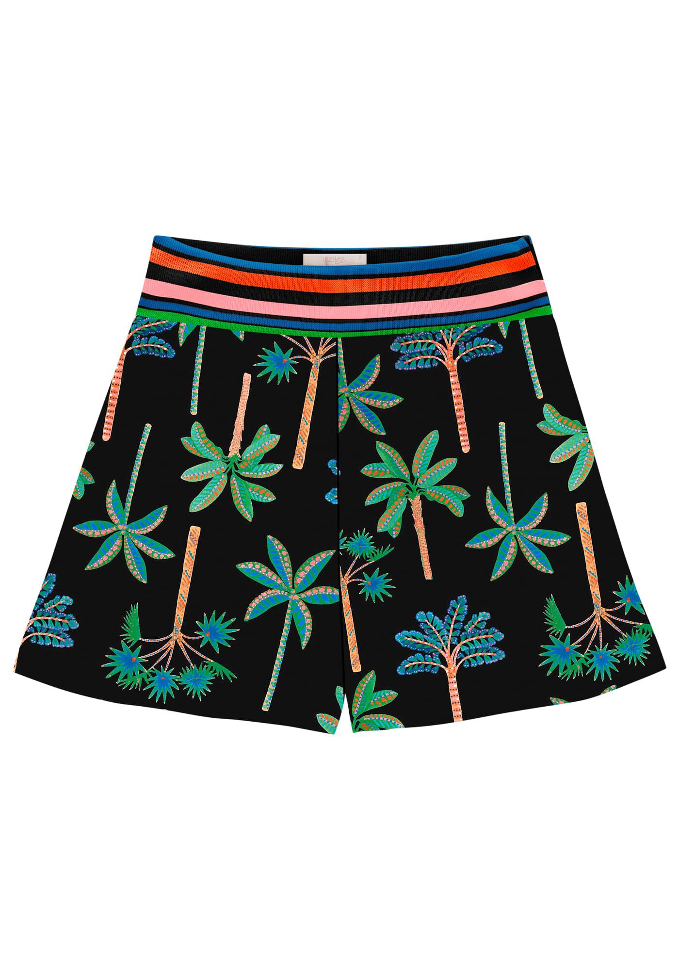 Shorts Estampado em Viscose com Retil&iacute;nea, , large.