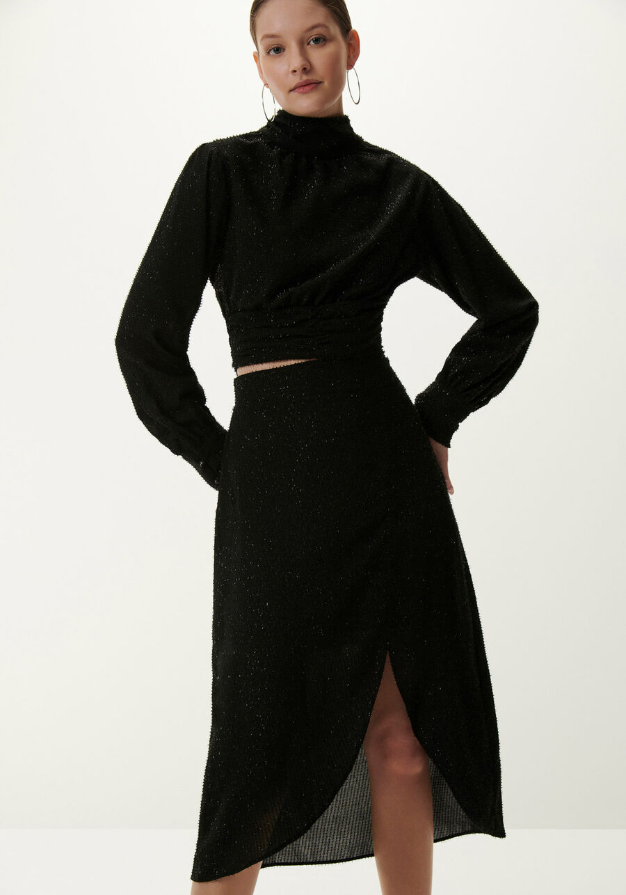 Saia Midi Texturizada com Fenda e Brilho, . Saia Midi Texturizada com Fenda e Brilho, , large.