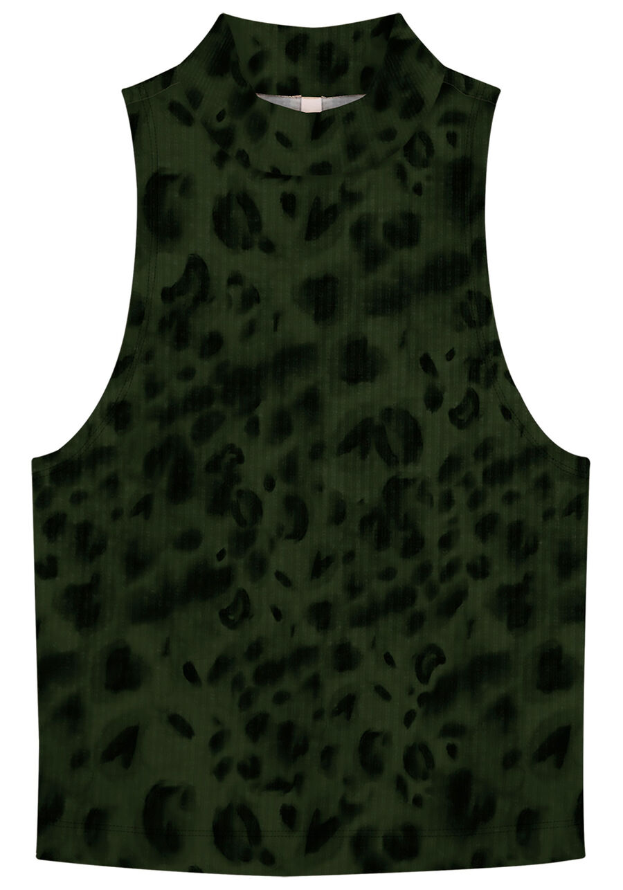 Regata Estampada Canelada com Gola Alta, . Regata Estampada Canelada com Gola Alta, , large.