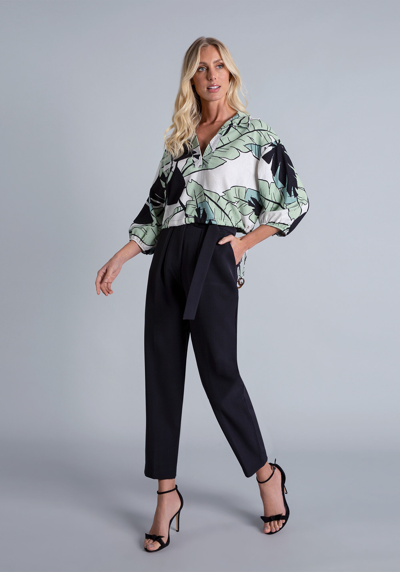 Blusa Cropped Linho Estampa, , large.