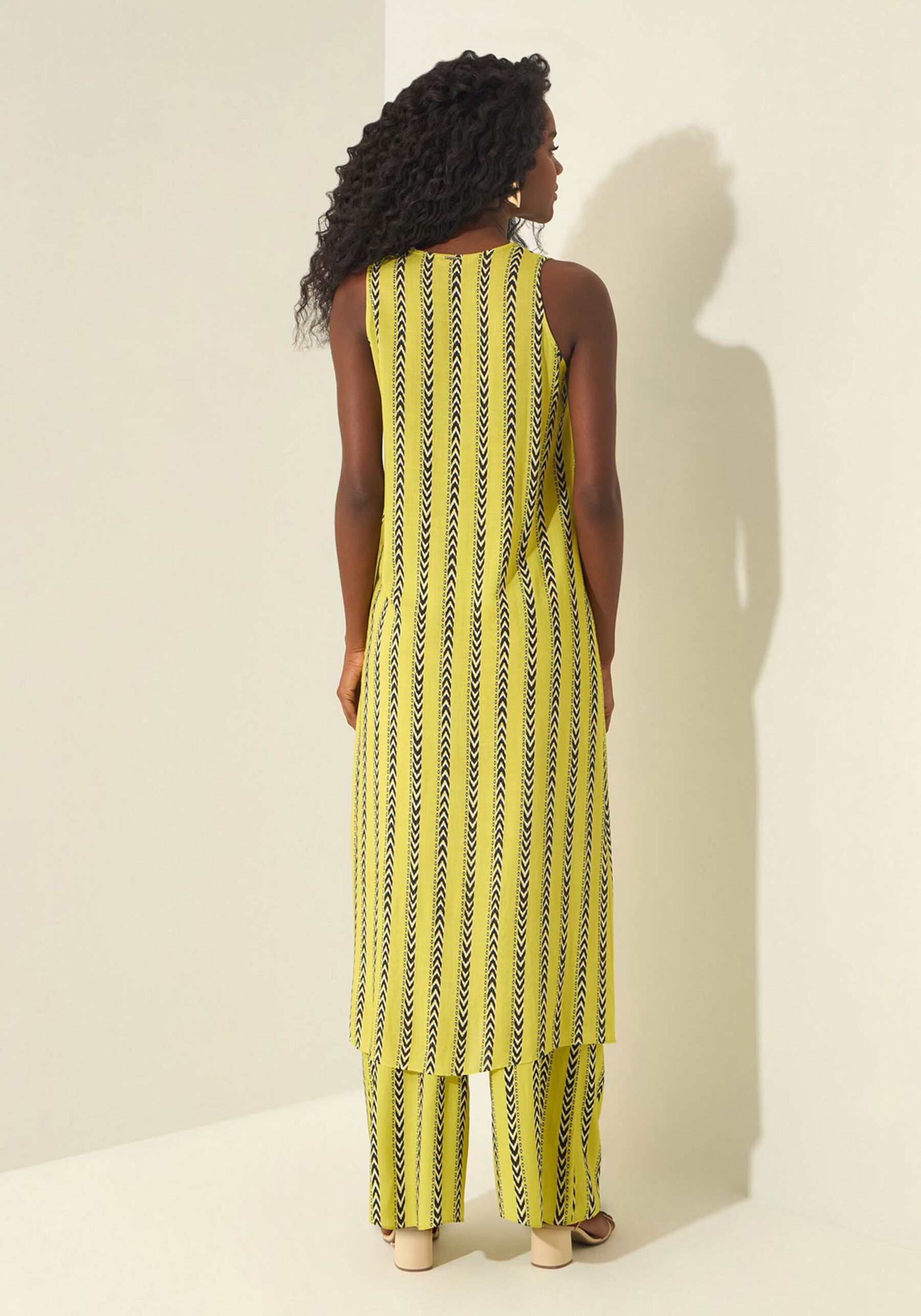 Blusa Alongada Estampada Com Amarração, VIELAS VERDE. Blusa Alongada Estampada Com Amarração, VIELAS VERDE, large.