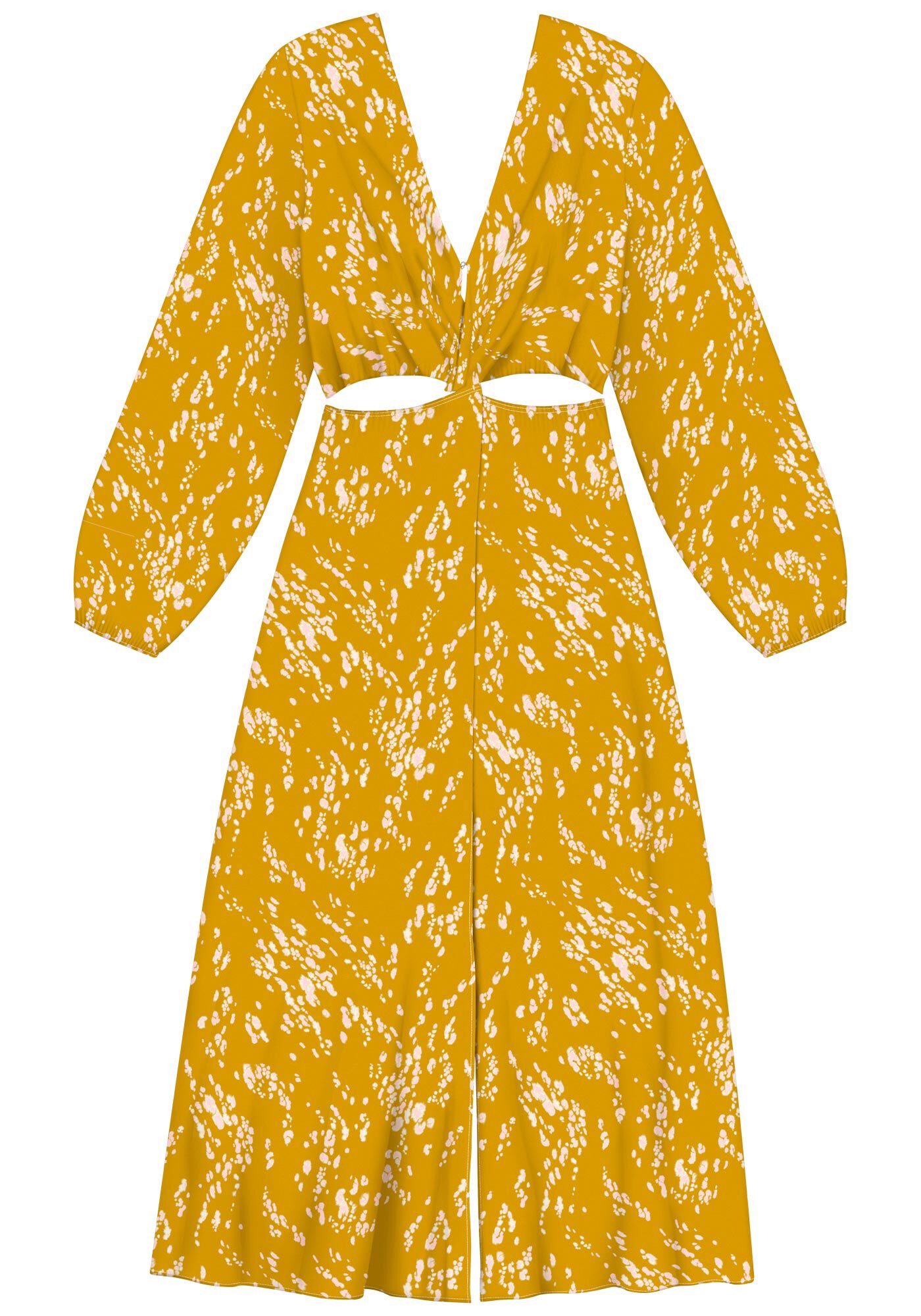 Vestido Estampado Midi Ch&aacute; Em Viscose Com Tor&ccedil;&atilde;o Frontal, , large.