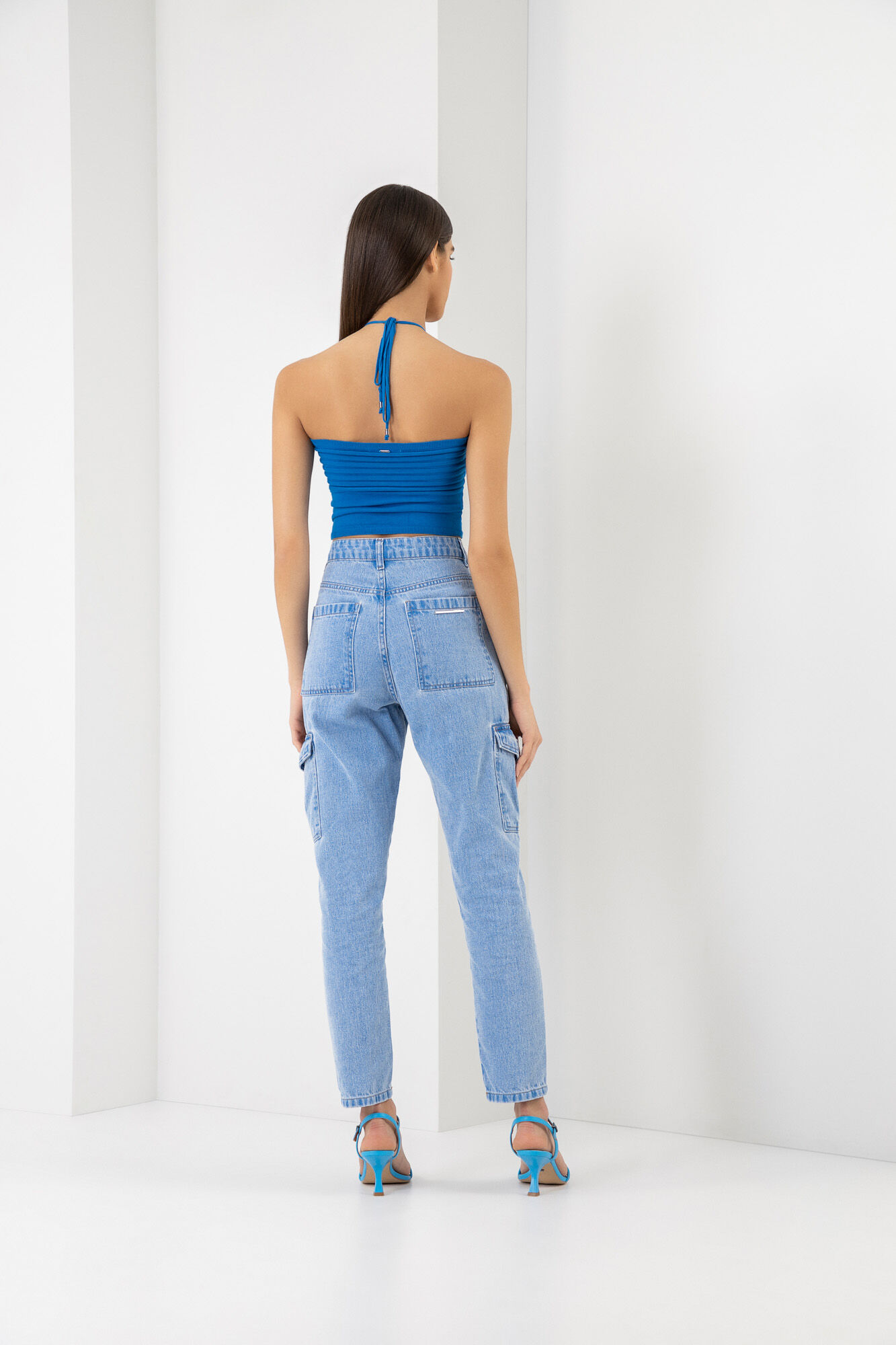 Cal&ccedil;a Jeans Super Alta com Bolsos Cargo, , large.