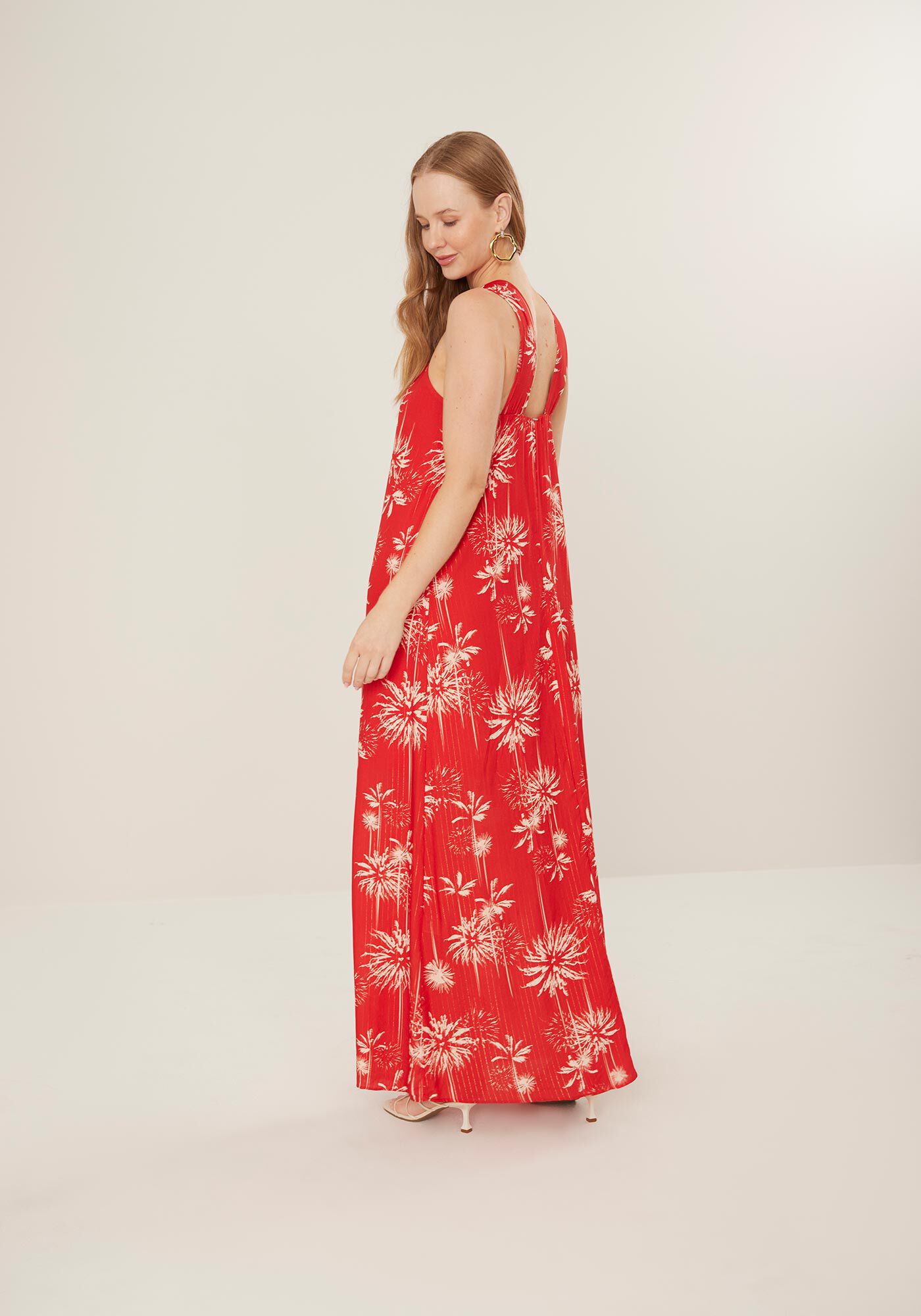 Vestido Longo Estampado em Viscose com Lurex, , large.