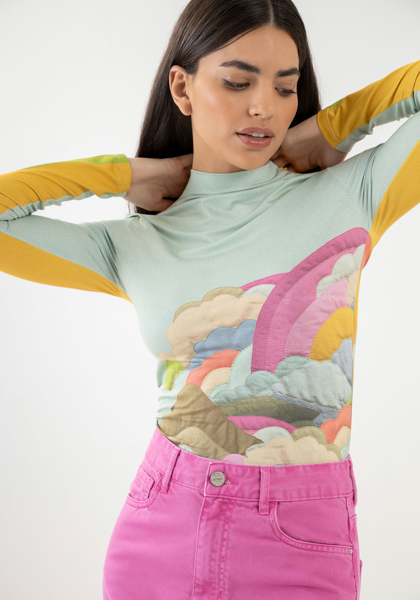 Blusa Estampada em Malha Aveludada com Gola Alta, , large.