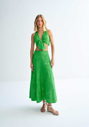 Blusa Cropped com Máxi Amarração e Bordado Paetê, VERDE MELISSA. Blusa Cropped com Máxi Amarração e Bordado Paetê, VERDE MELISSA, large.