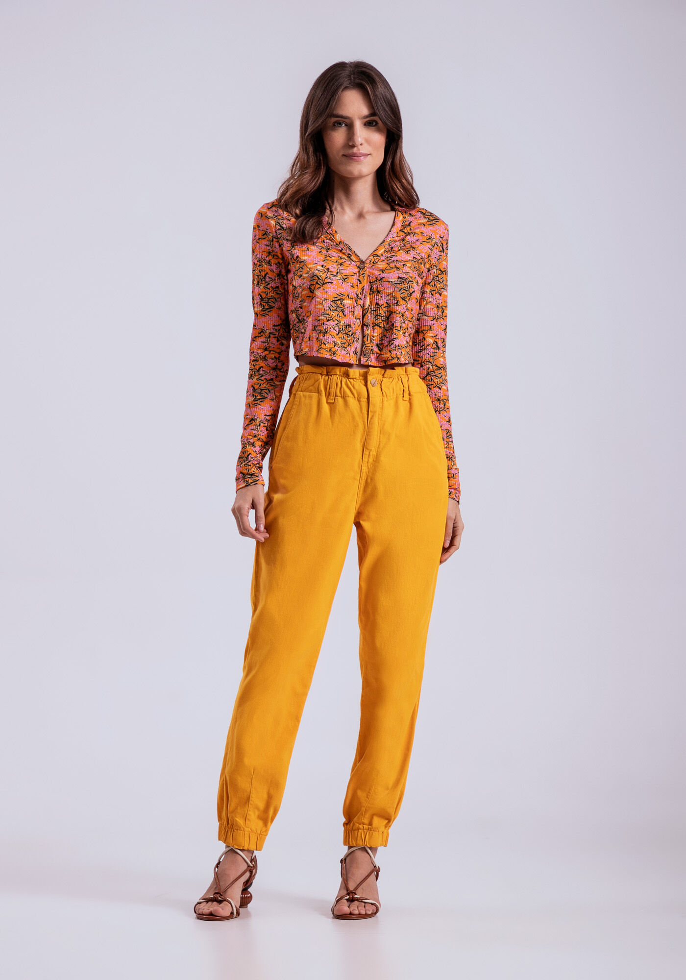 Cardigan Cropped Canelado com Top, , large.