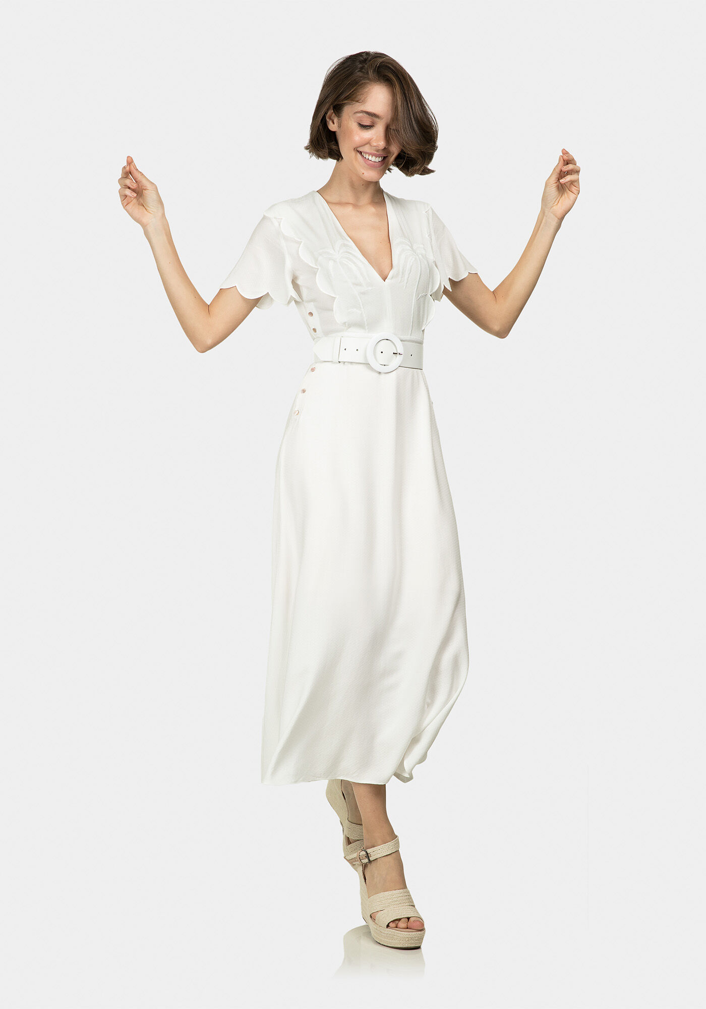 Vestido M&iacute;di Bordado Amarelo Caramelo, , large.