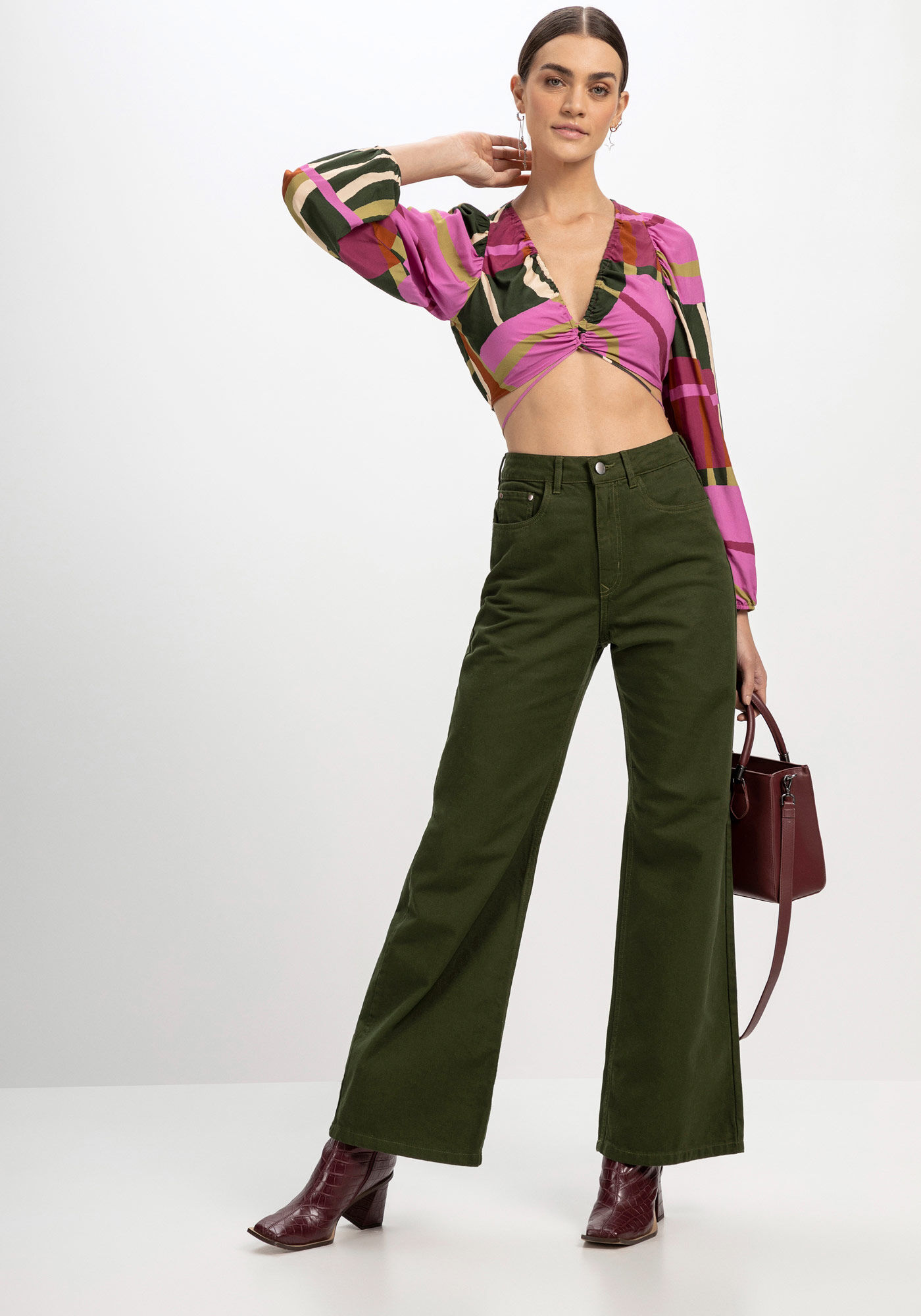 Blusa Manga Longa em Viscose com Amarra&ccedil;&atilde;o, , large.