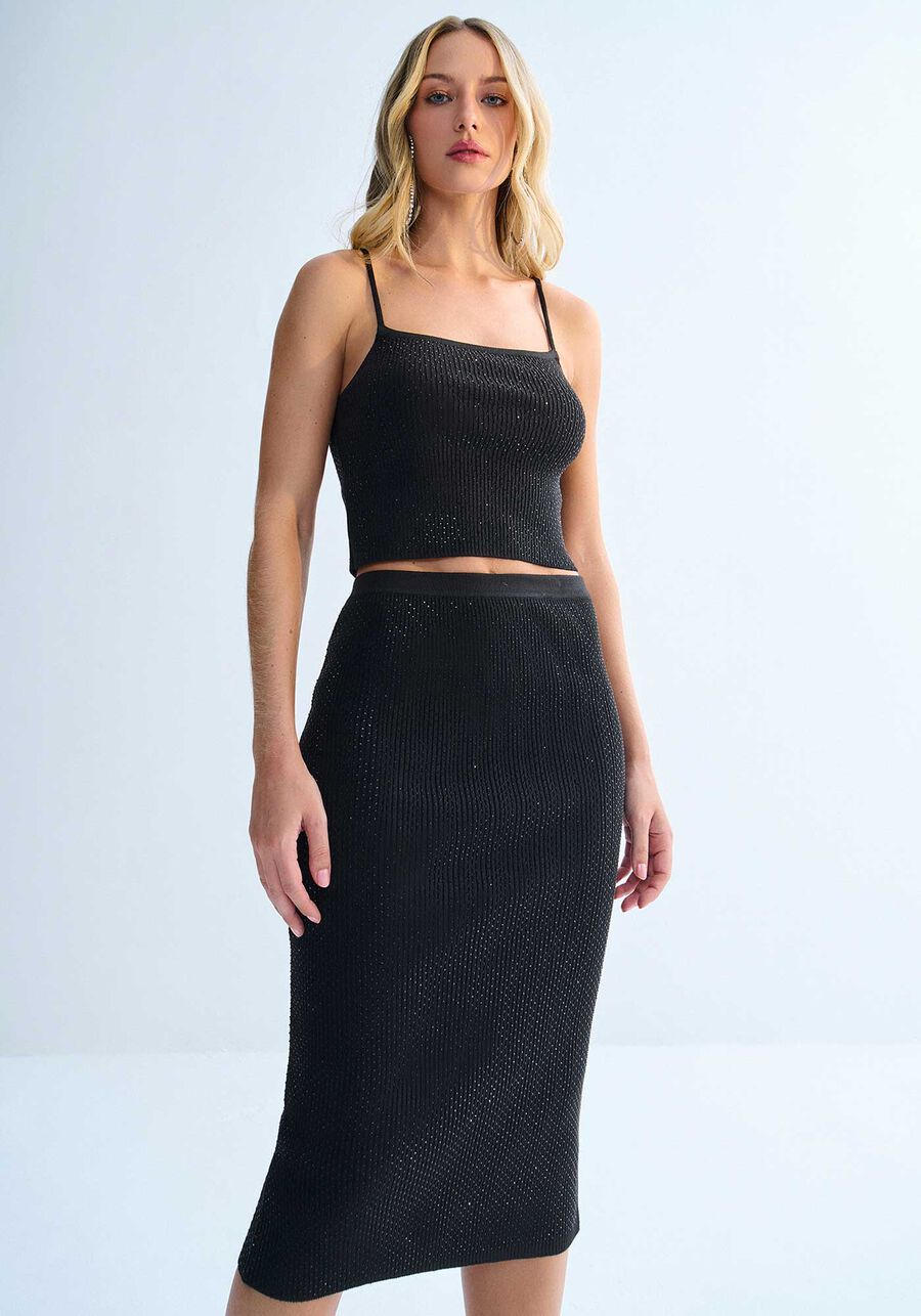 Blusa Decote Reto em Tricô com Strass, PRETO REATIVO. Blusa Decote Reto em Tricô com Strass, PRETO REATIVO, large.