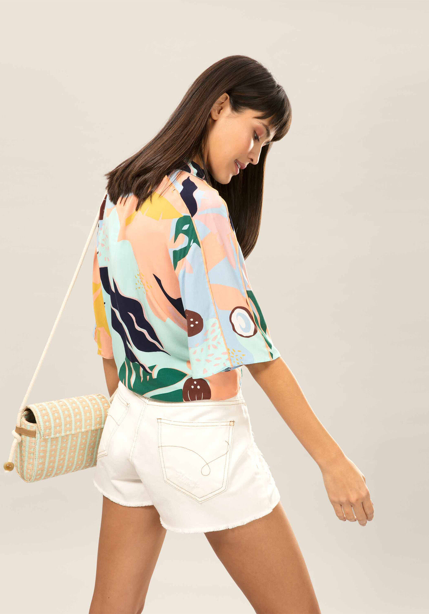 Camisa Cropped Com Amarra&ccedil;&atilde;o Estampa  Ventura, , large.