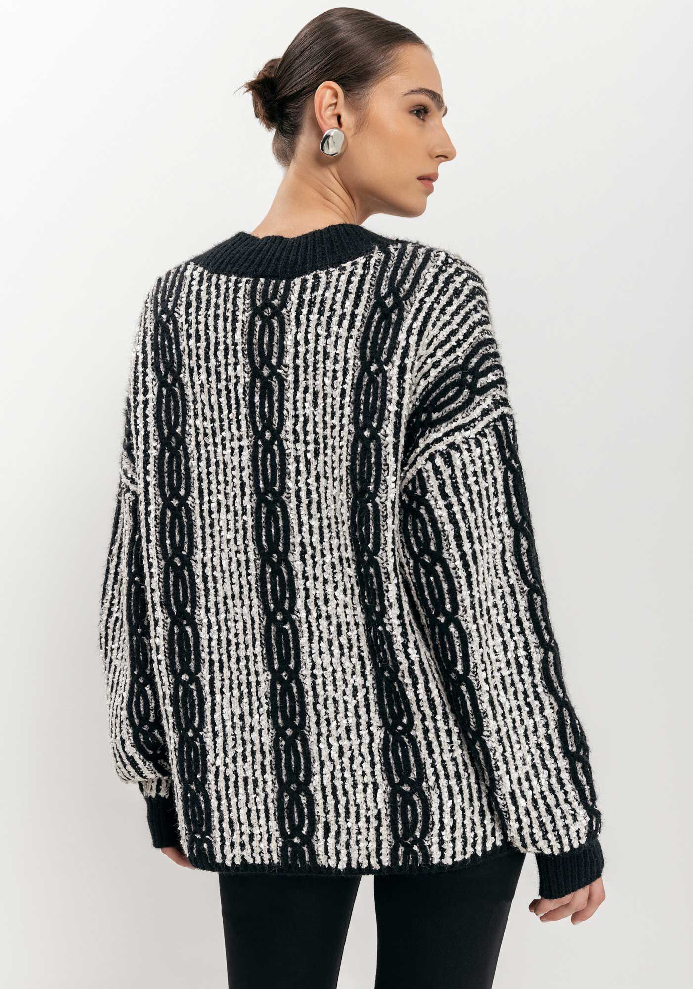 Blus&atilde;o Em Tric&ocirc; De Mangas Longas Com Decote Em V, , large.