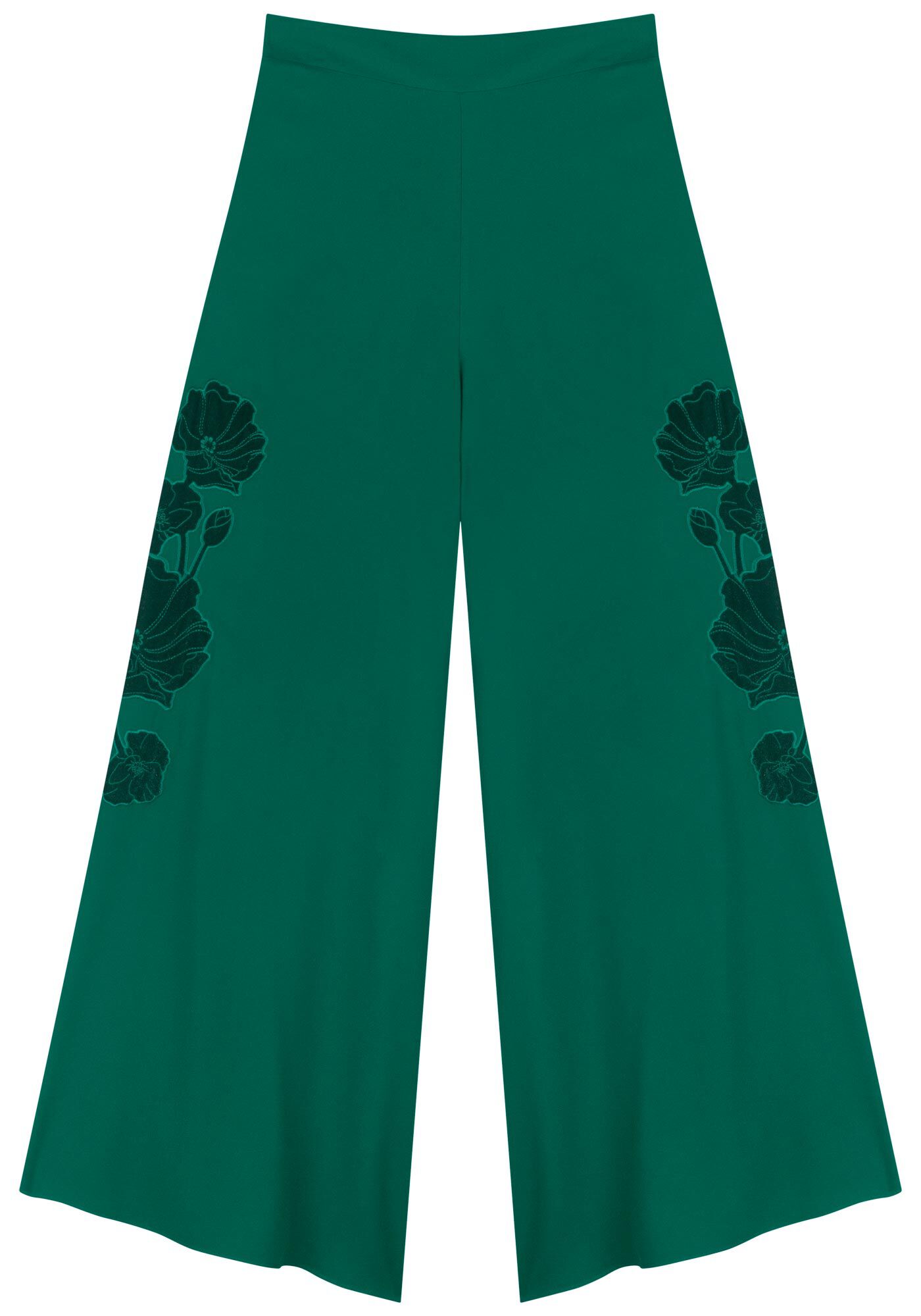 Cal&ccedil;a Pantalona Em Crepe De Viscose Com Bordado Lateral, , large.