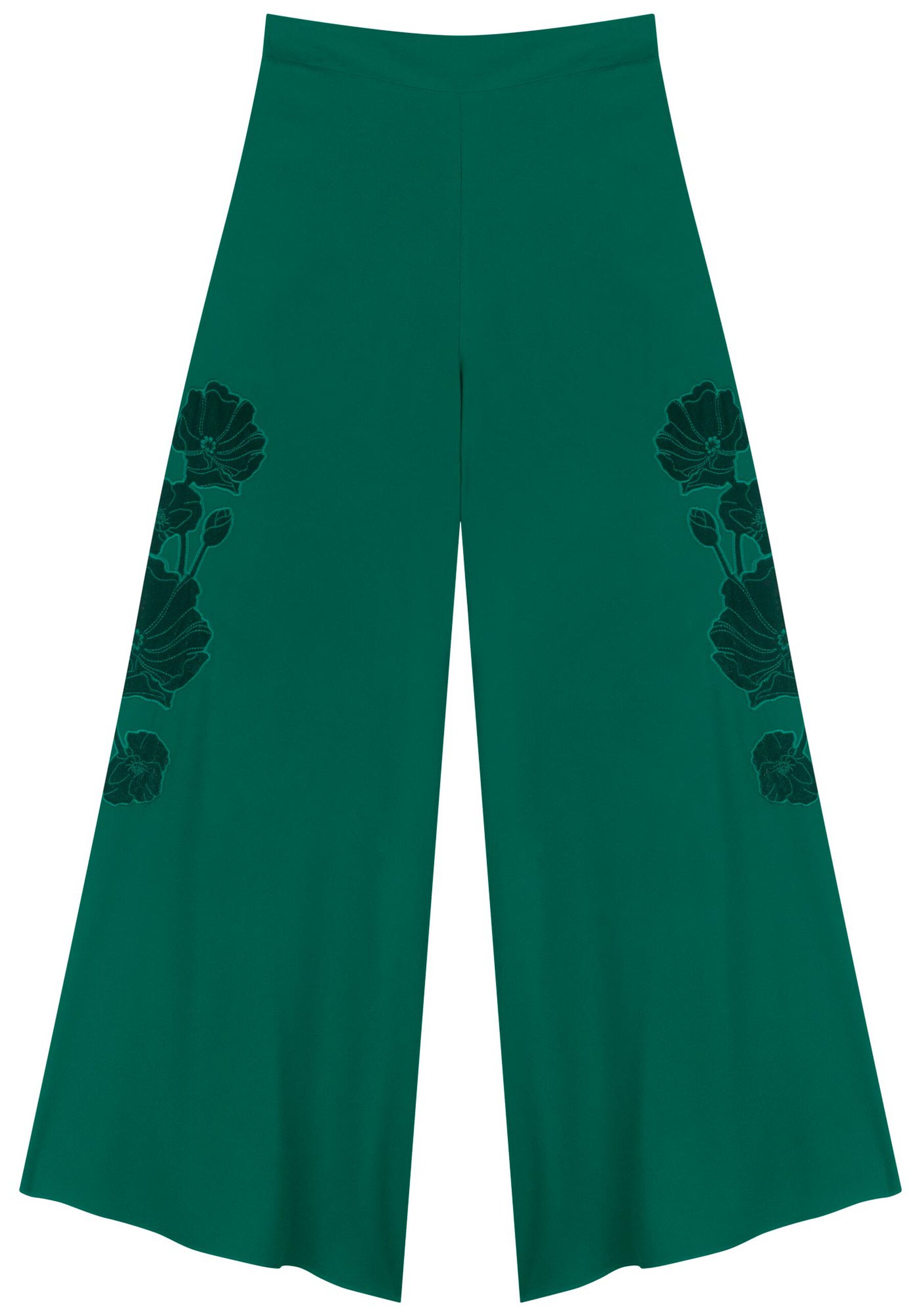 Calça Pantalona Em Crepe De Viscose Com Bordado Lateral, . Calça Pantalona Em Crepe De Viscose Com Bordado Lateral, , large.