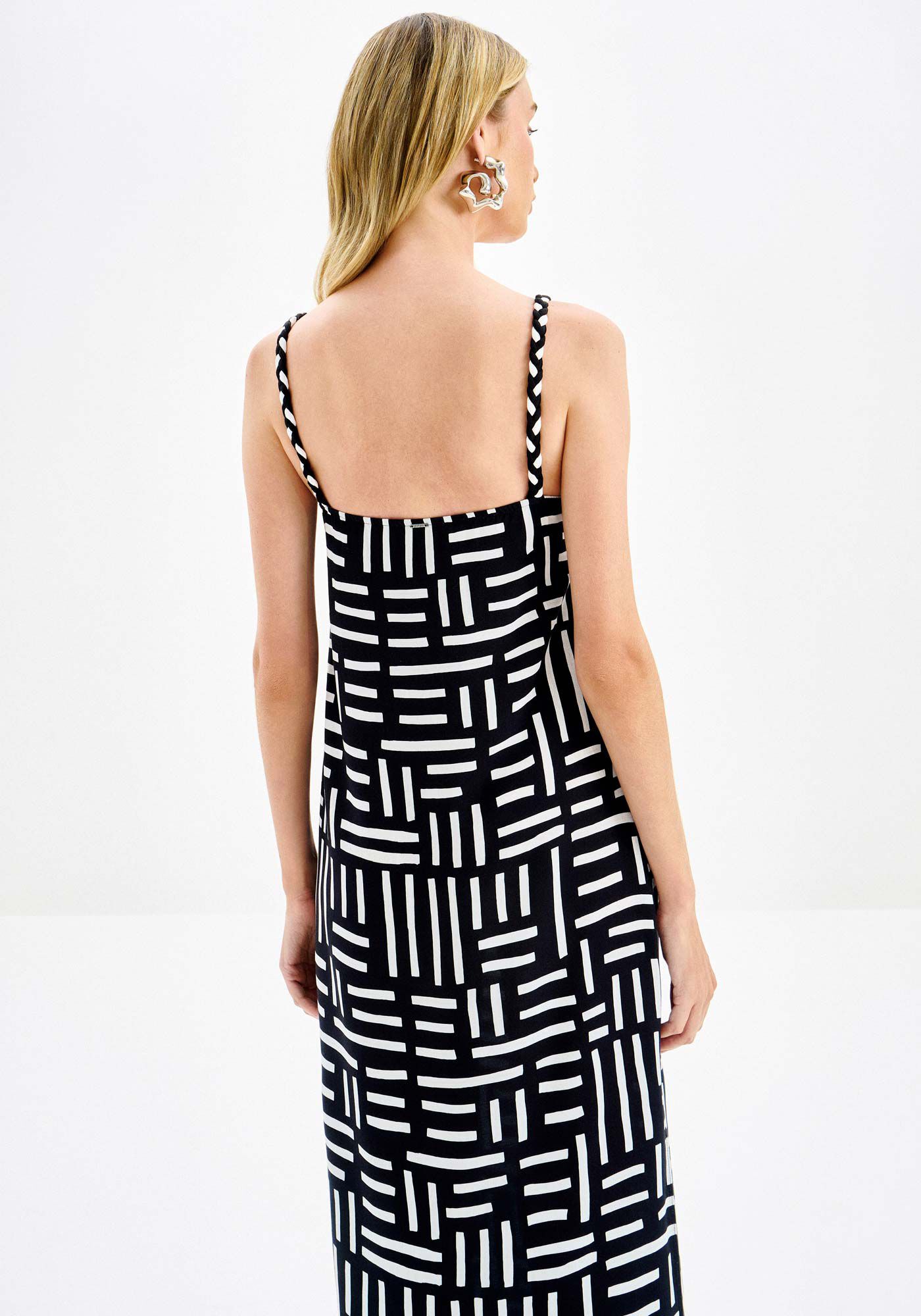 Vestido Midi Ch&aacute; em Viscose Estampado com Cinto, , large.