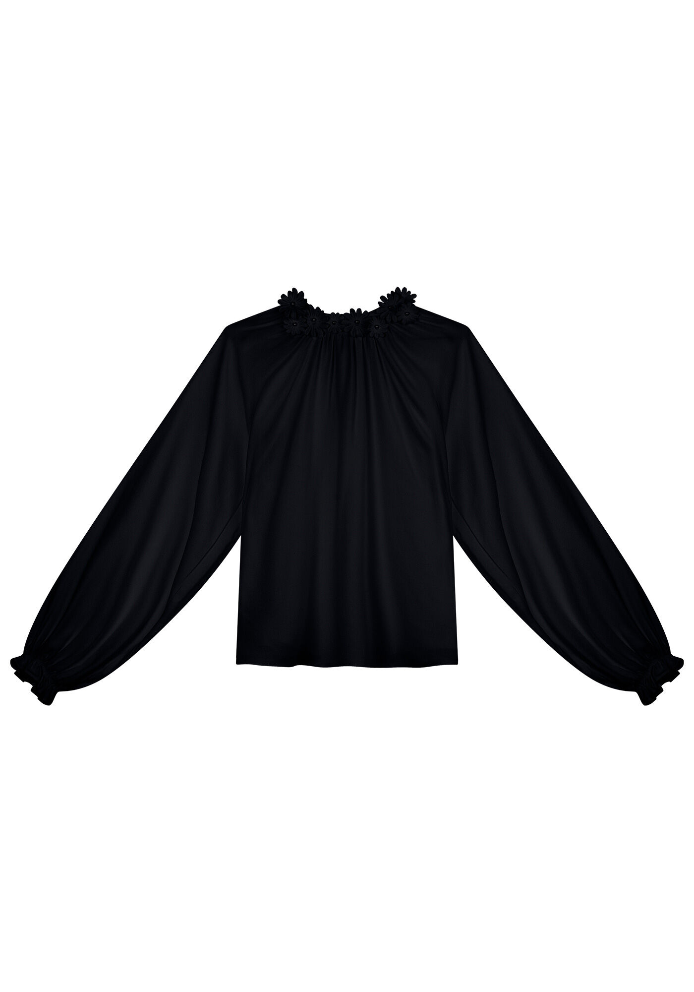 Blusa Manga Longa em Crepe com Aplique Flores, , large.