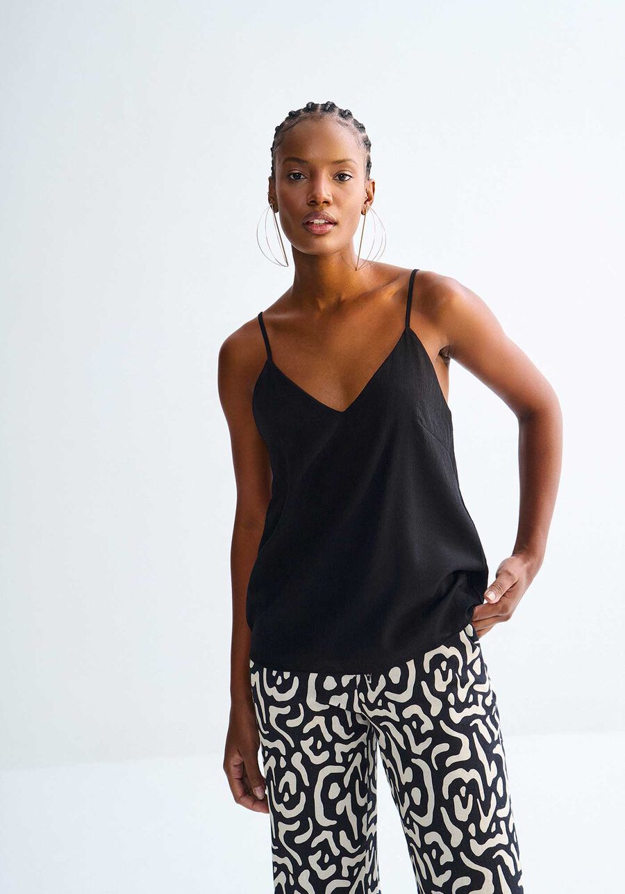 Blusa Decote V em Viscose Texturizada com Detalhe Costas, . Blusa Decote V em Viscose Texturizada com Detalhe Costas, , large.