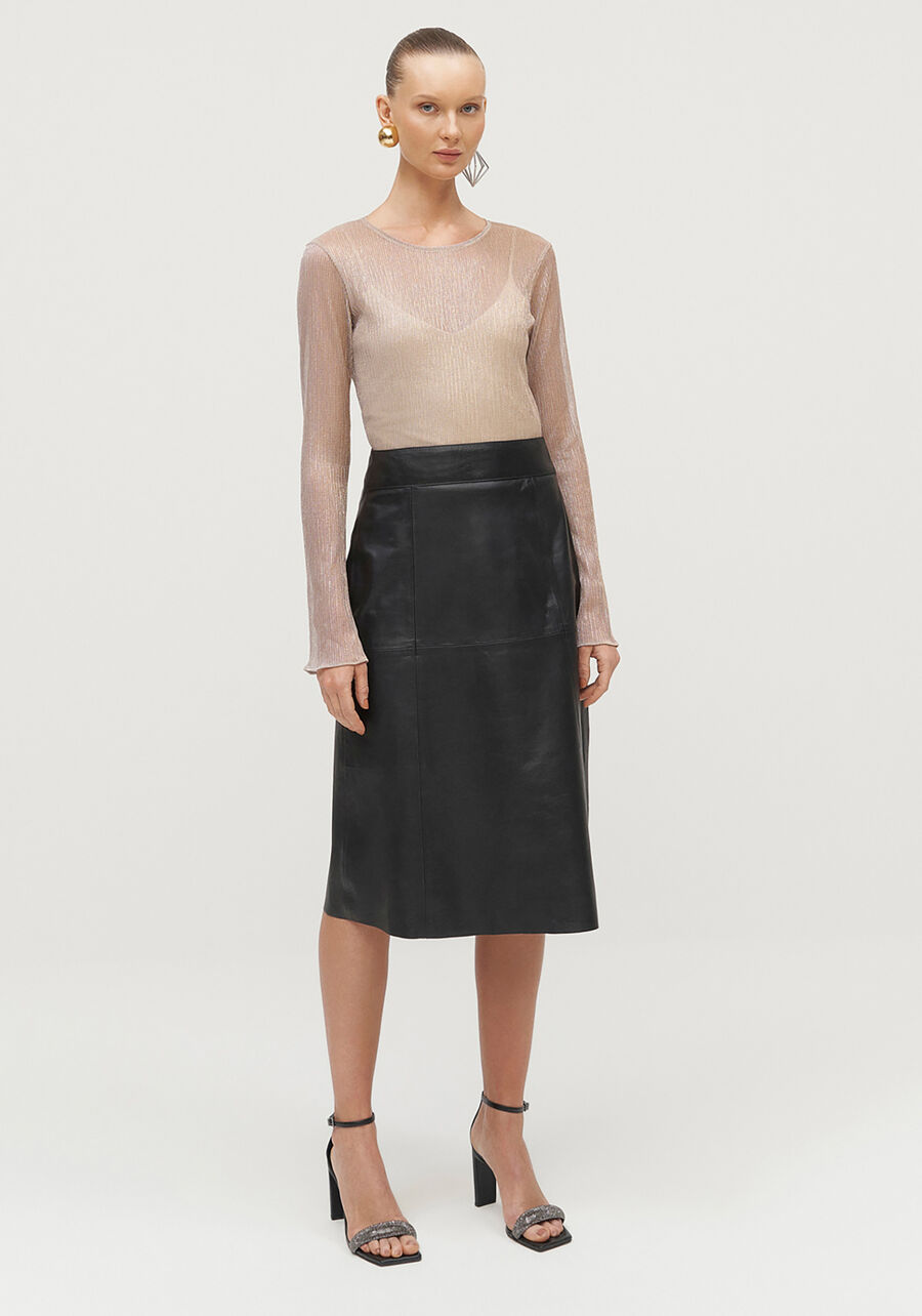 Blusa Manga Longa em Tule Lurex, BEGE FLAME. Blusa Manga Longa em Tule Lurex, BEGE FLAME, large.