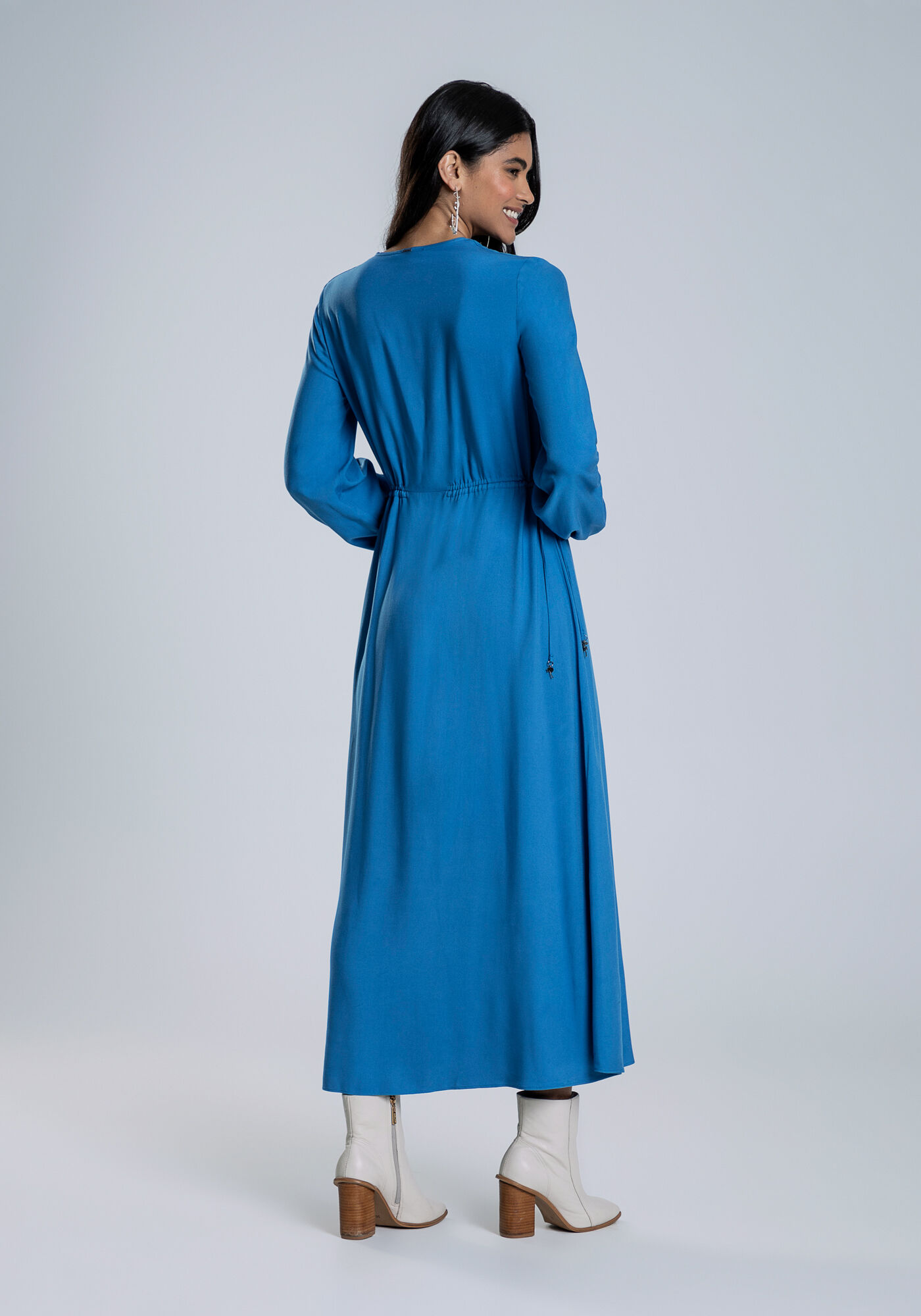 Vestido Midi Manga Longa com Amarra&ccedil;&atilde;o, , large.