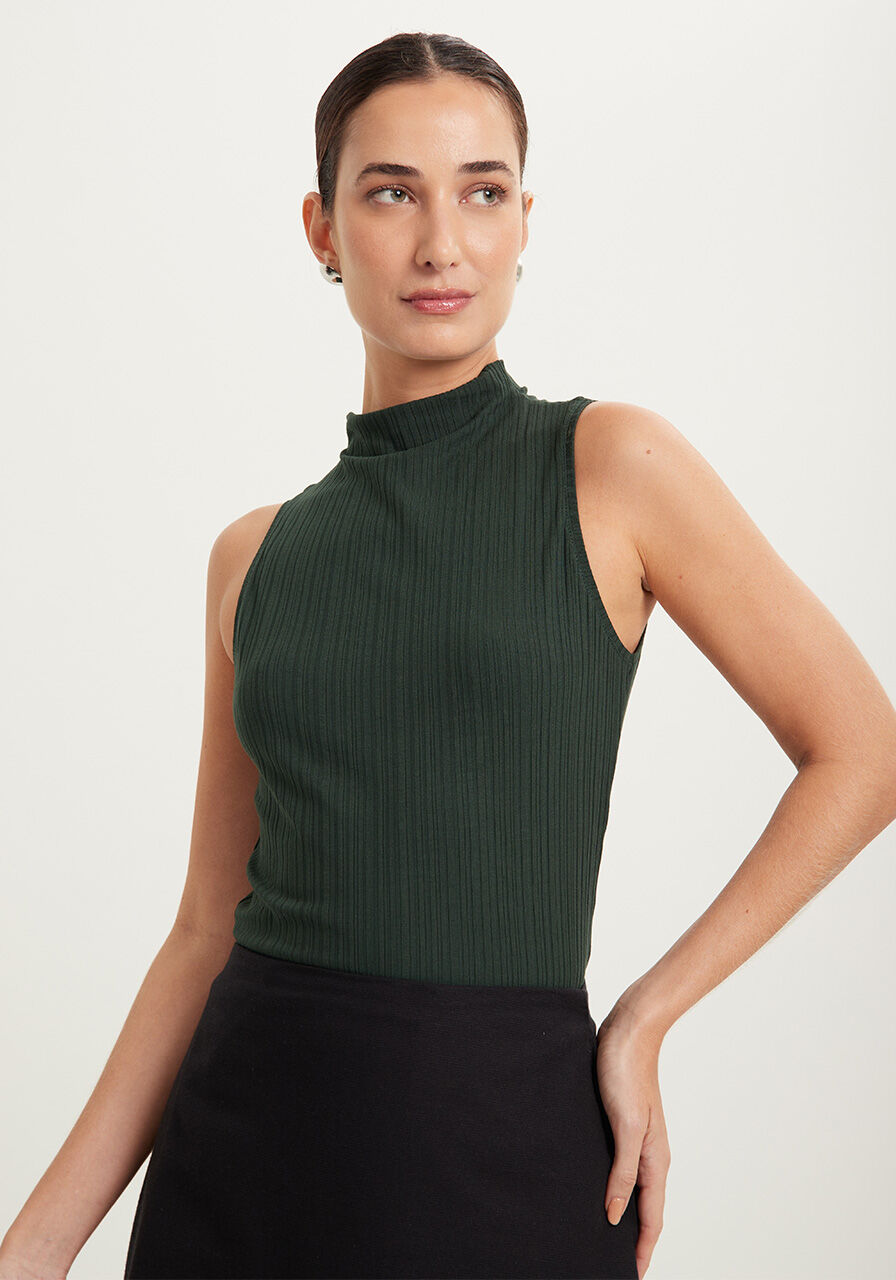 Blusa B&aacute;sica Em Malha Canelada Com Gola, , large.