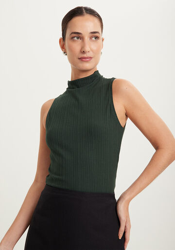 Blusa Básica Em Malha Canelada Com Gola, VERDE COOPER. Blusa Básica Em Malha Canelada Com Gola, VERDE COOPER, large.