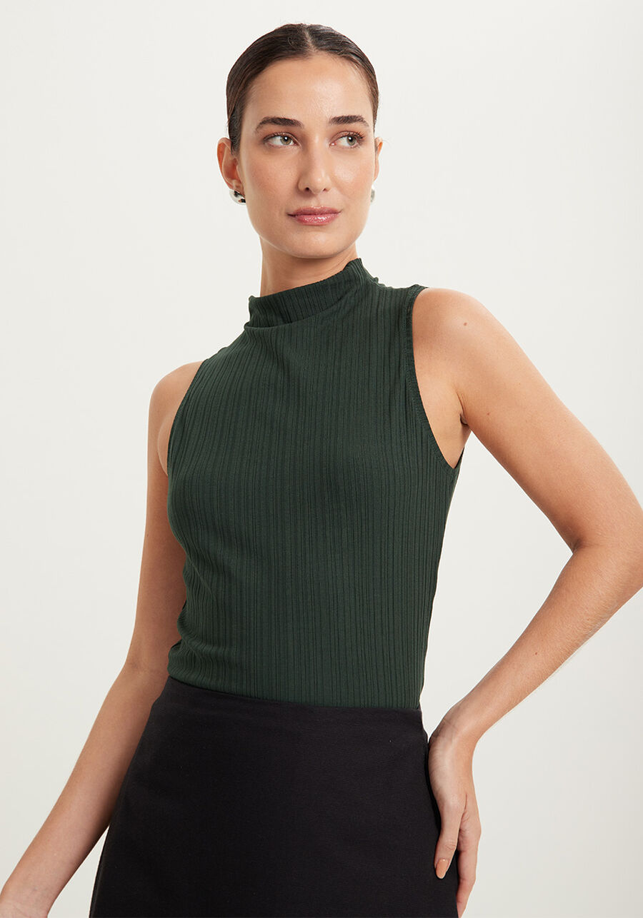 Blusa Básica Em Malha Canelada Com Gola, VERDE COOPER. Blusa Básica Em Malha Canelada Com Gola, VERDE COOPER, large.