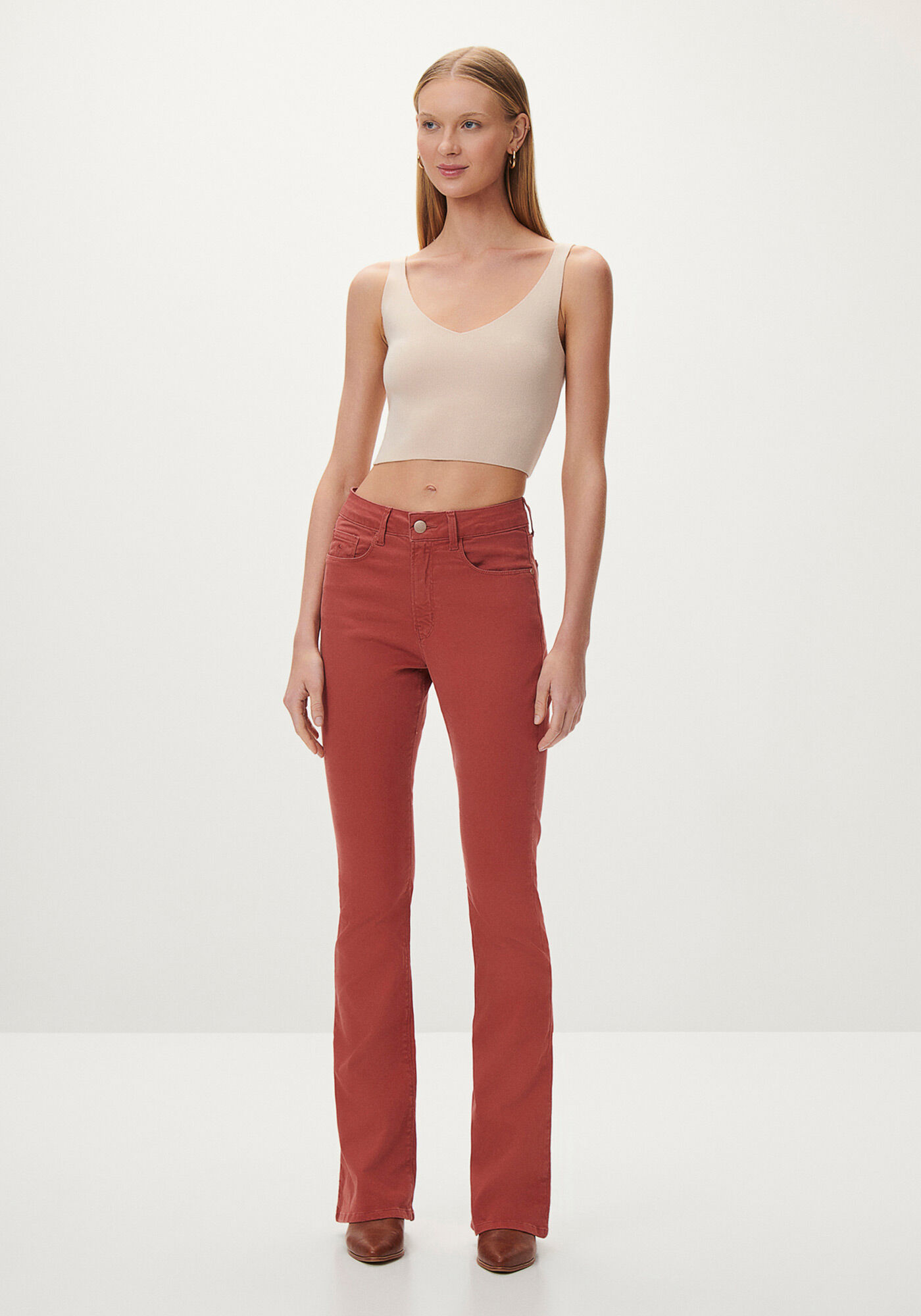 Cal&ccedil;a Sarja Flare Bootcut com Cintura Alta, MARROM MUSTANG, large.