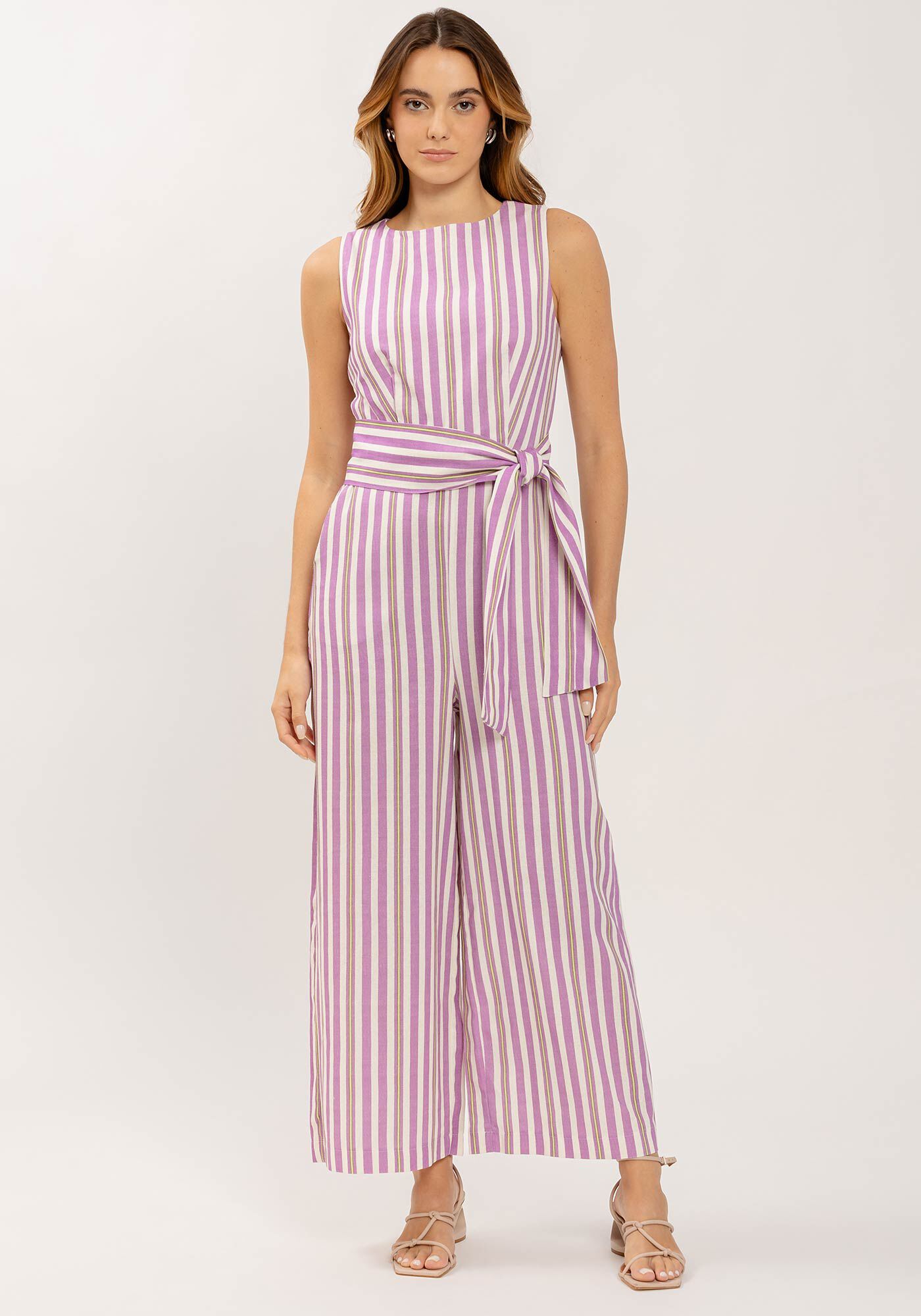 Macac&atilde;o Midi Estampado com Bolso e Cinto, LAVANDA, large.