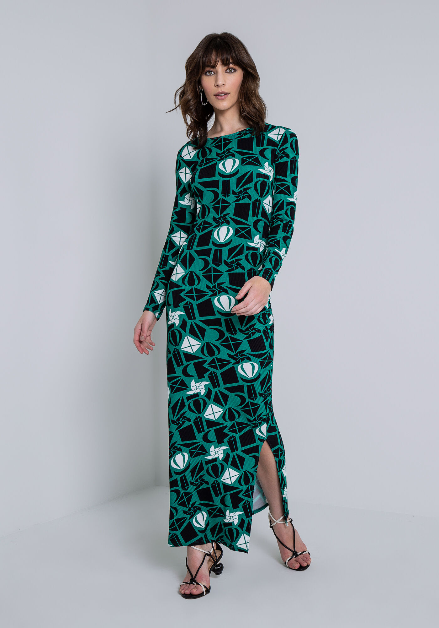 Vestido Midi com Franzido e Fenda, FRAGMENTOS DE SONHOS, large.