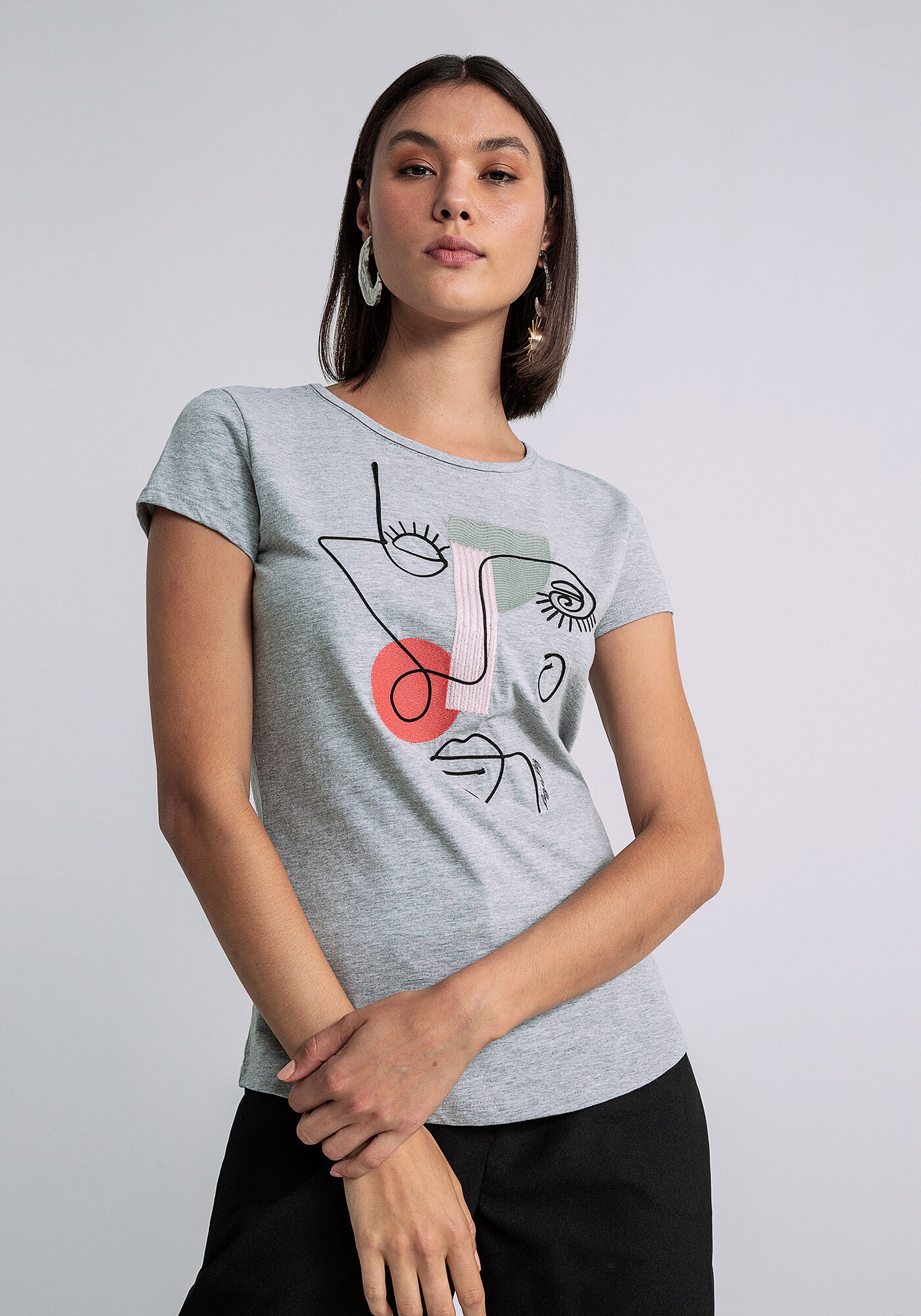 T-shirt com Bordado, MESCLA, large.