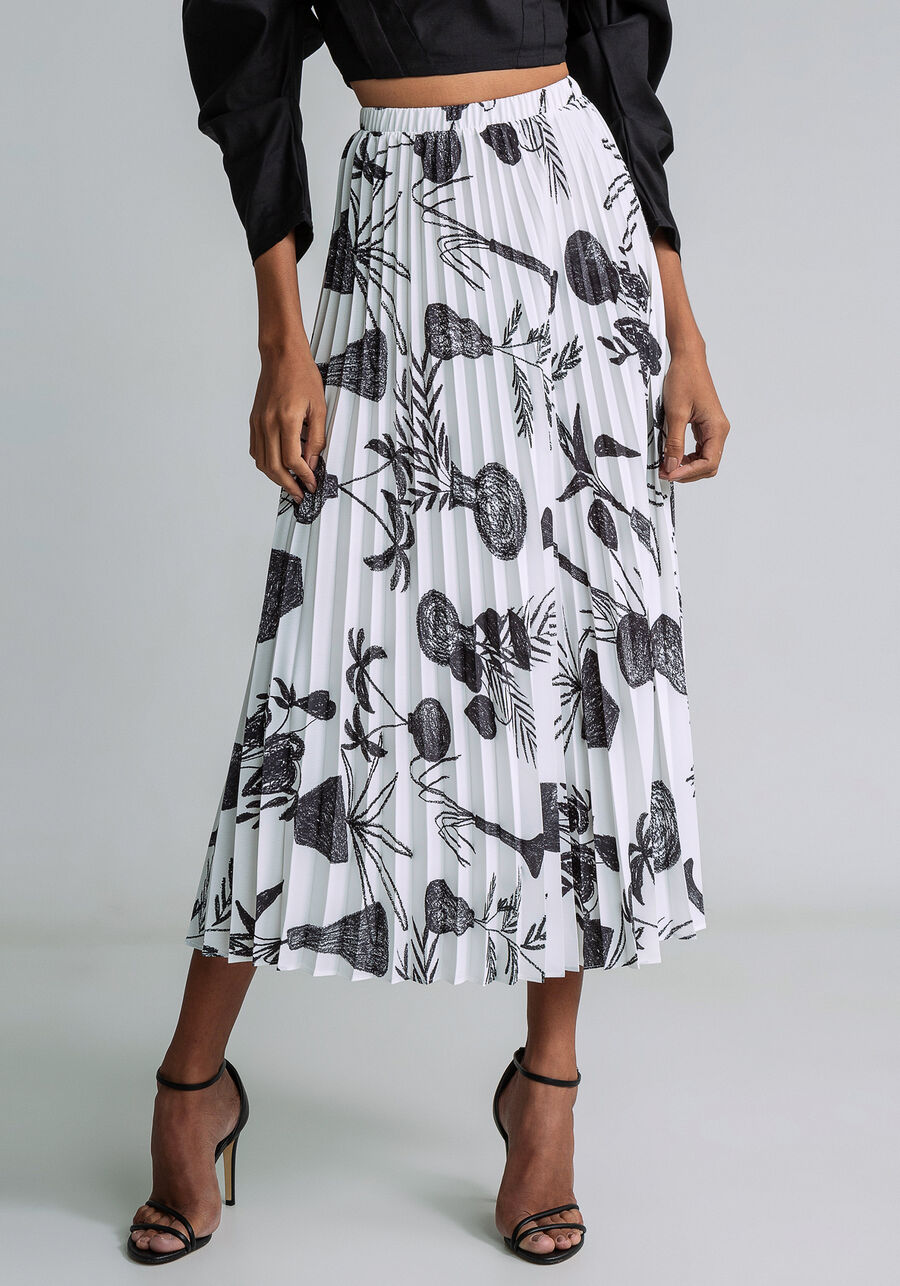 Saia Cintura Alta Plissada Estampa, CONTRASTE. Saia Cintura Alta Plissada Estampa, CONTRASTE, large.