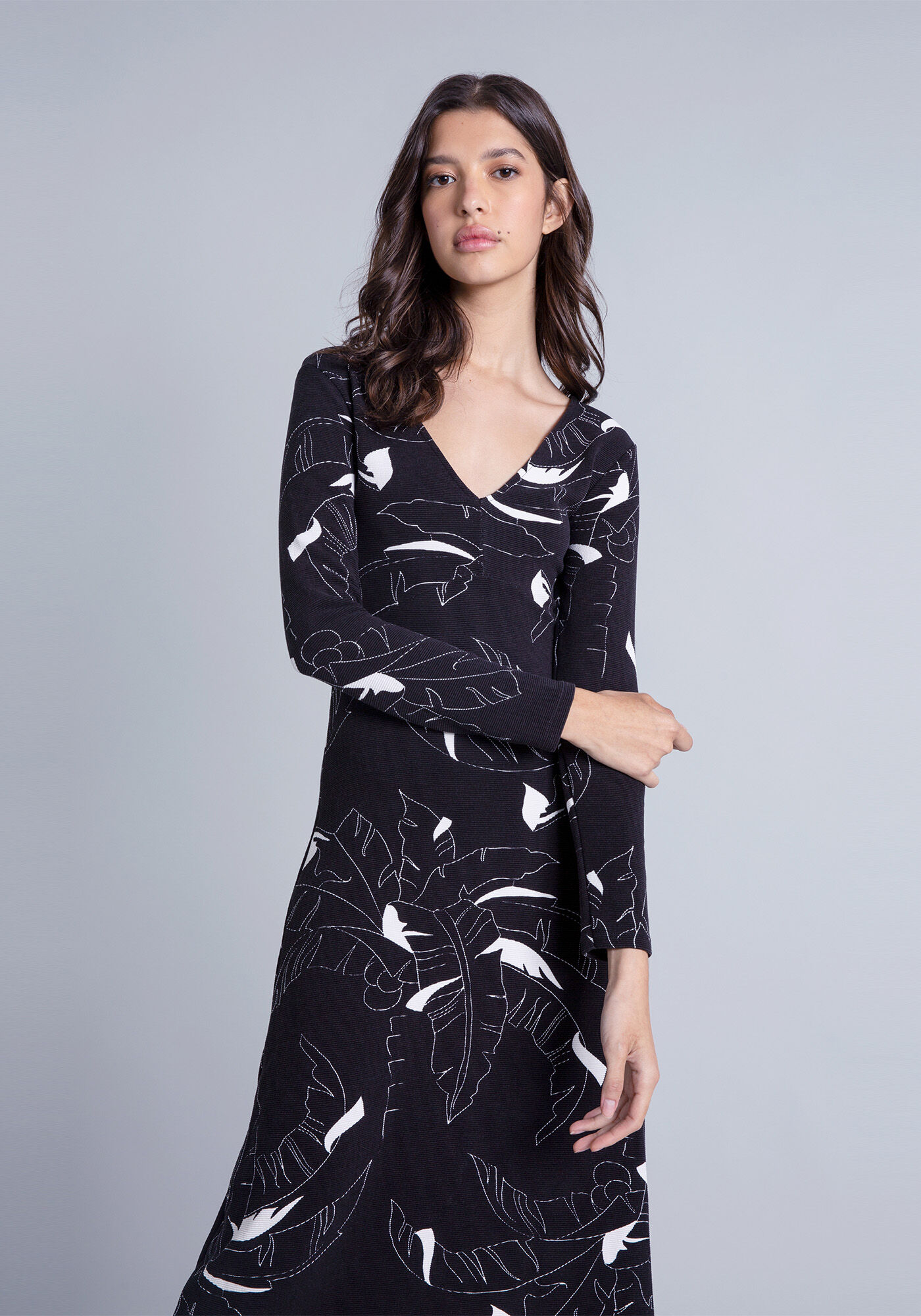 Vestido Manga Longa M&iacute;di Estampa, , large.