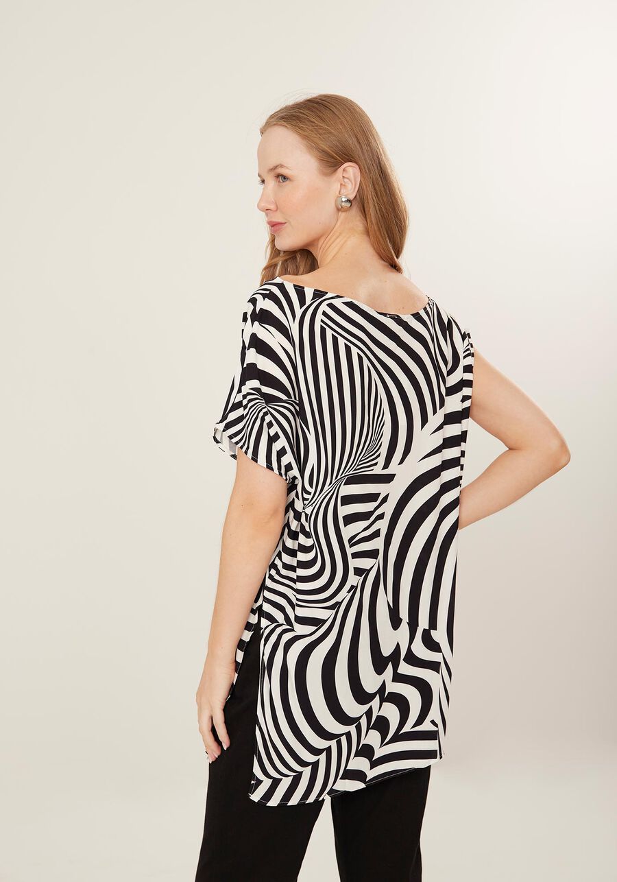 Blusa Fluida Estampada De Um Ombro Só Em Viscose, SILHOUETTE BRANCO. Blusa Fluida Estampada De Um Ombro Só Em Viscose, SILHOUETTE BRANCO, large.