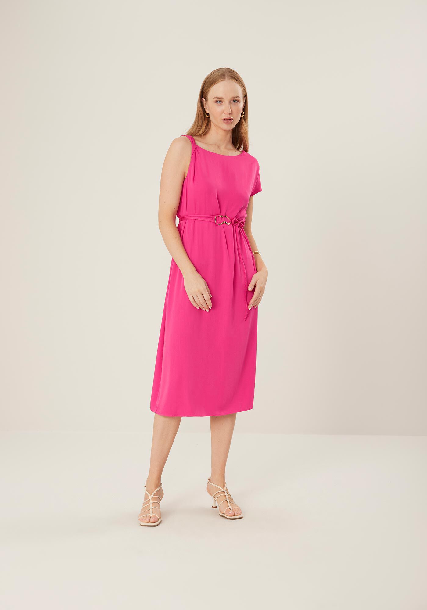 Vestido Midi Assim&eacute;trico com Cinto, , large.