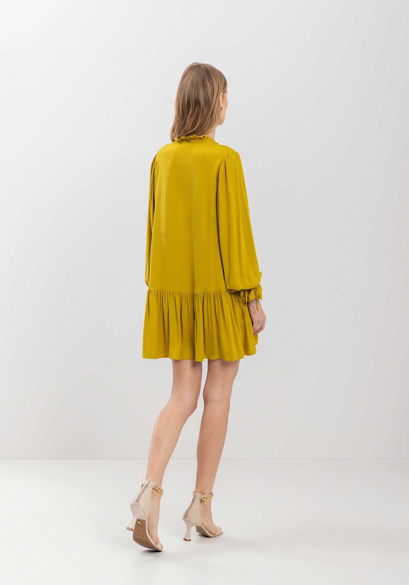 Vestido Curto De Manga Longa Com Babados E Amarra&ccedil;&otilde;es, , large.