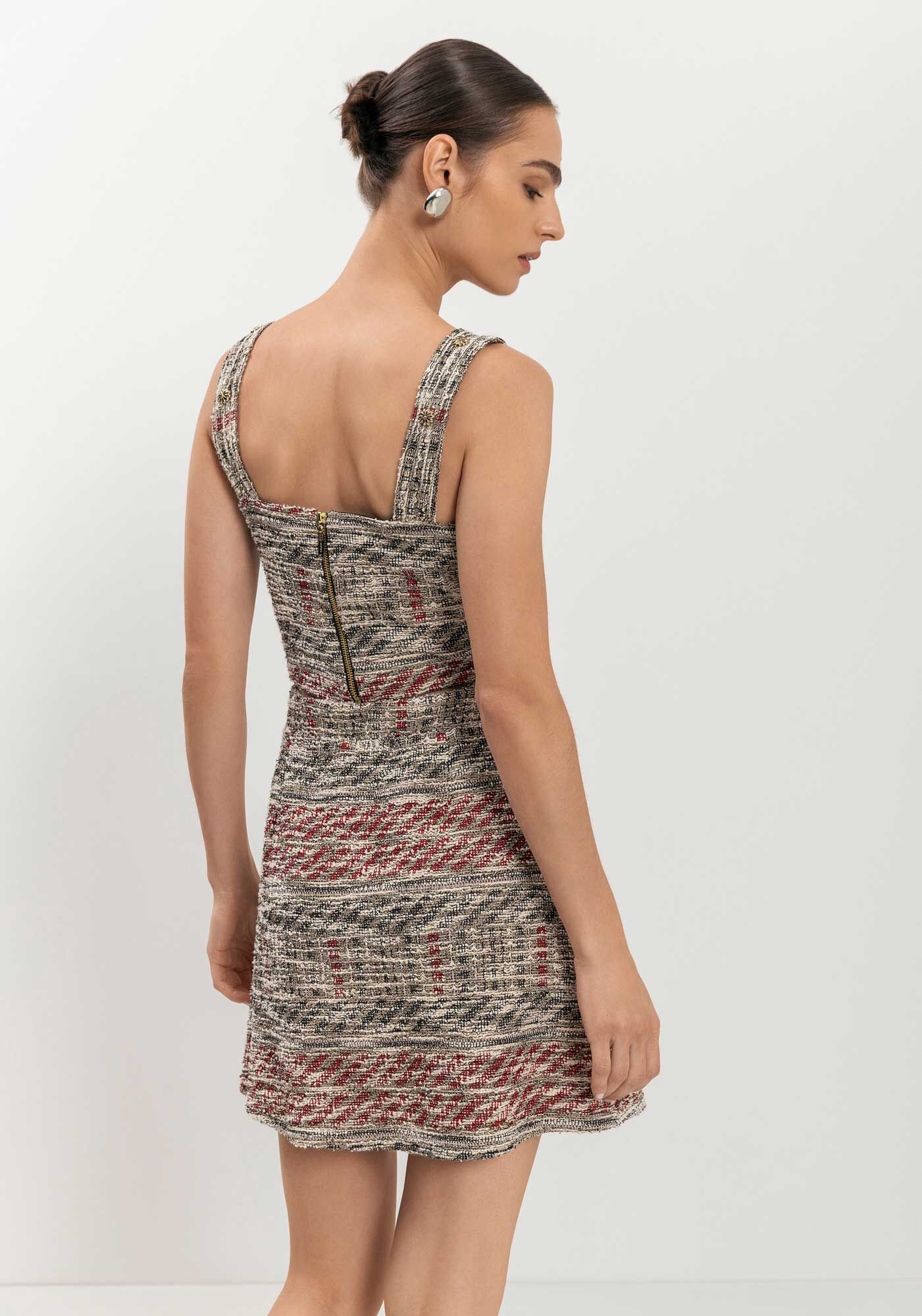 Saia Curta De Cintura Alta Com Bot&otilde;es Em Tweed, , large.