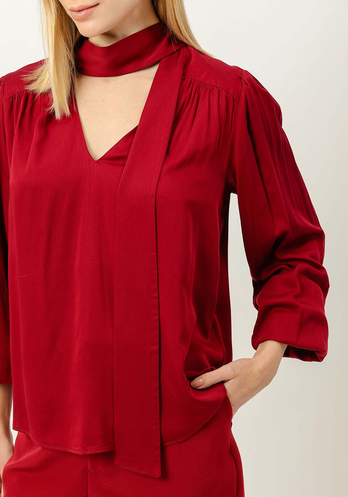 Blusa Manga Longa Ampla com Faixas Decote, , large.