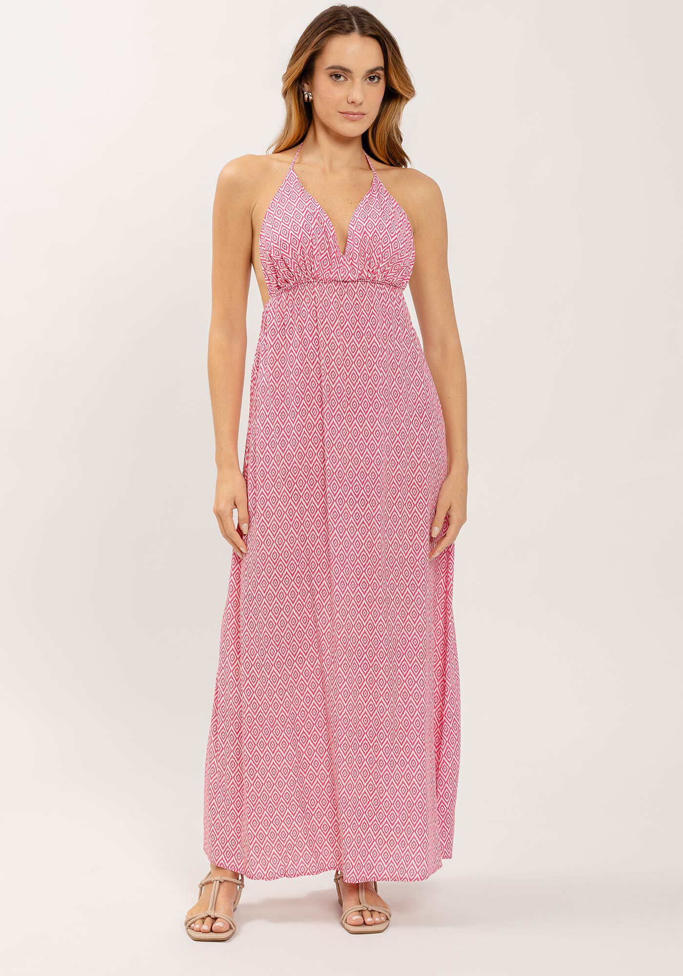 Vestido Sa&iacute;da de Praia Frente &Uacute;nica Estampado, MINI TRAMA, large.